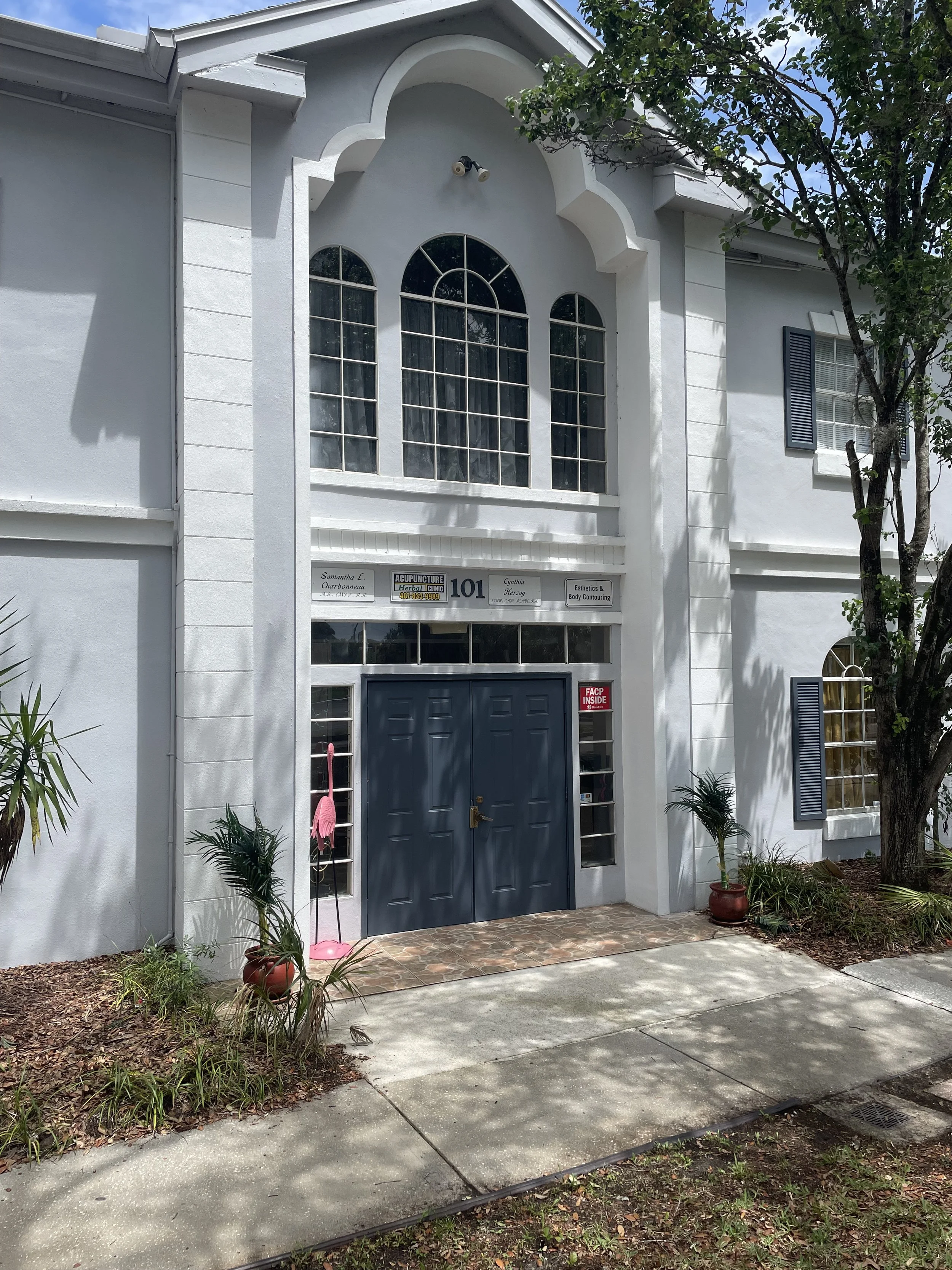 Outside of building: Front door