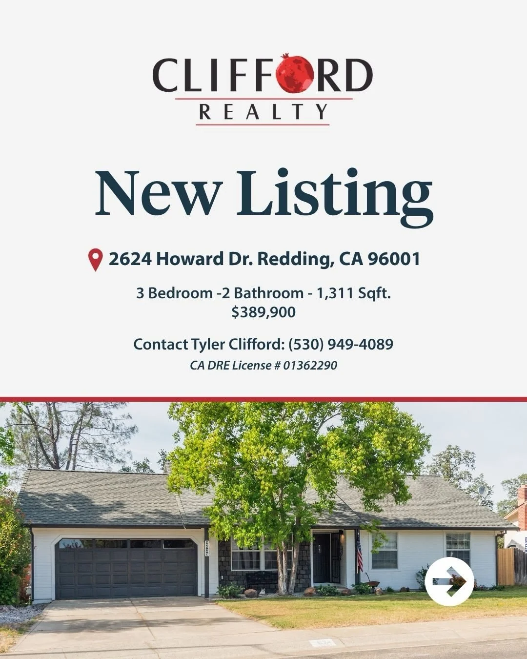 💥Just Listed!
2624 Howard Dr. Redding, CA 96001

Welcome to Country Heights! This inviting 3-bedroom, 2-bath home offers a peaceful setting with tasteful updates throughout. Inside, enjoy fresh interior paint, luxury vinyl plank flooring, and beauti