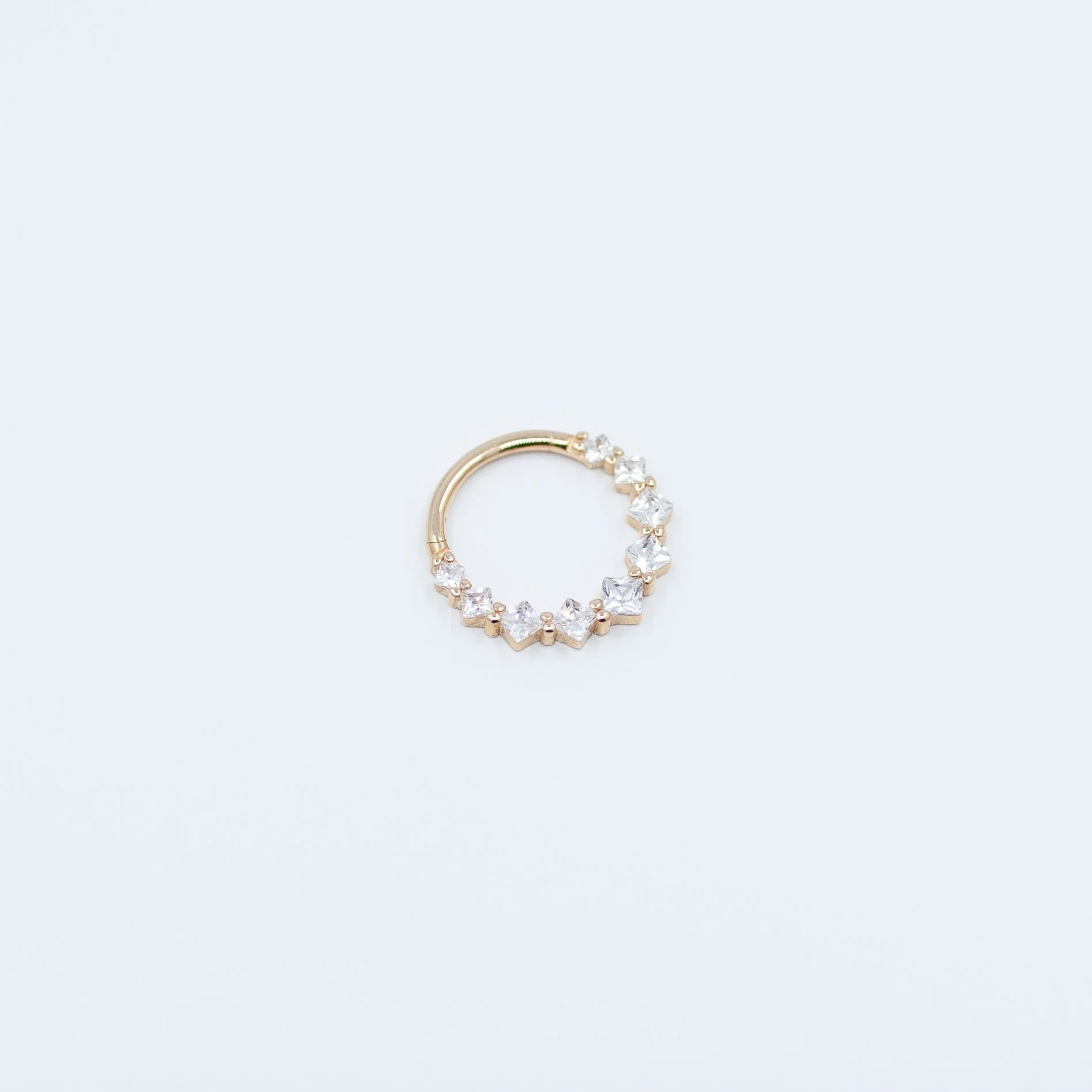 Princess Clicker - White CZ - 14k Yellow Gold - 16g - 3/8" - Seam Ring - Sun Piercer