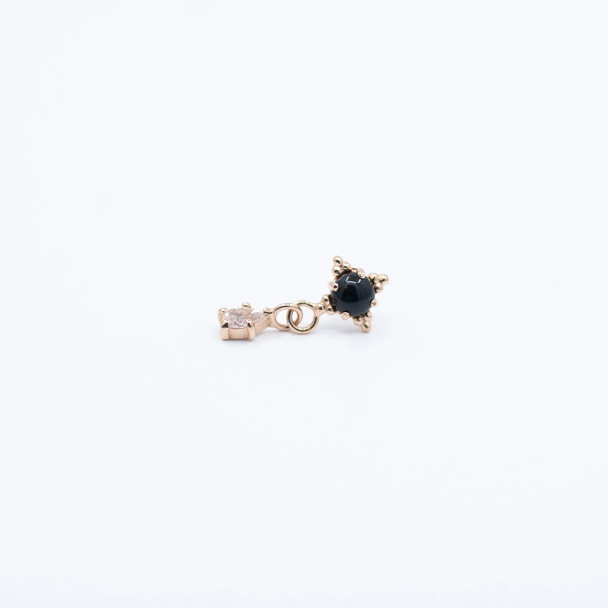 Zia with Pear Dangle - Genuine Black Onyx/White CZ - 18k Rose Gold - 18g/16g/14g - 3mm/2x3mm - End - Threadless - Anatometal
