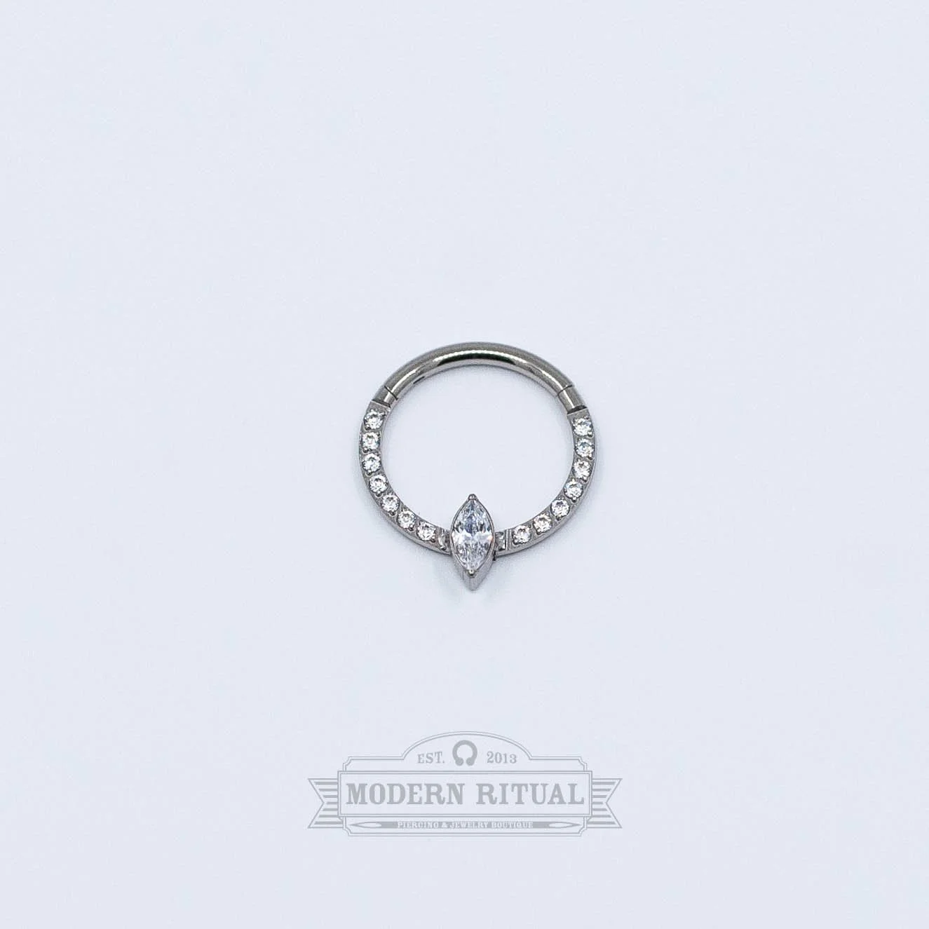 Marquise Captive Clicker - White CZ - Titanium - 16g - 3/8" - 1mm (14) - 4x2mm - Clicker - Diablo