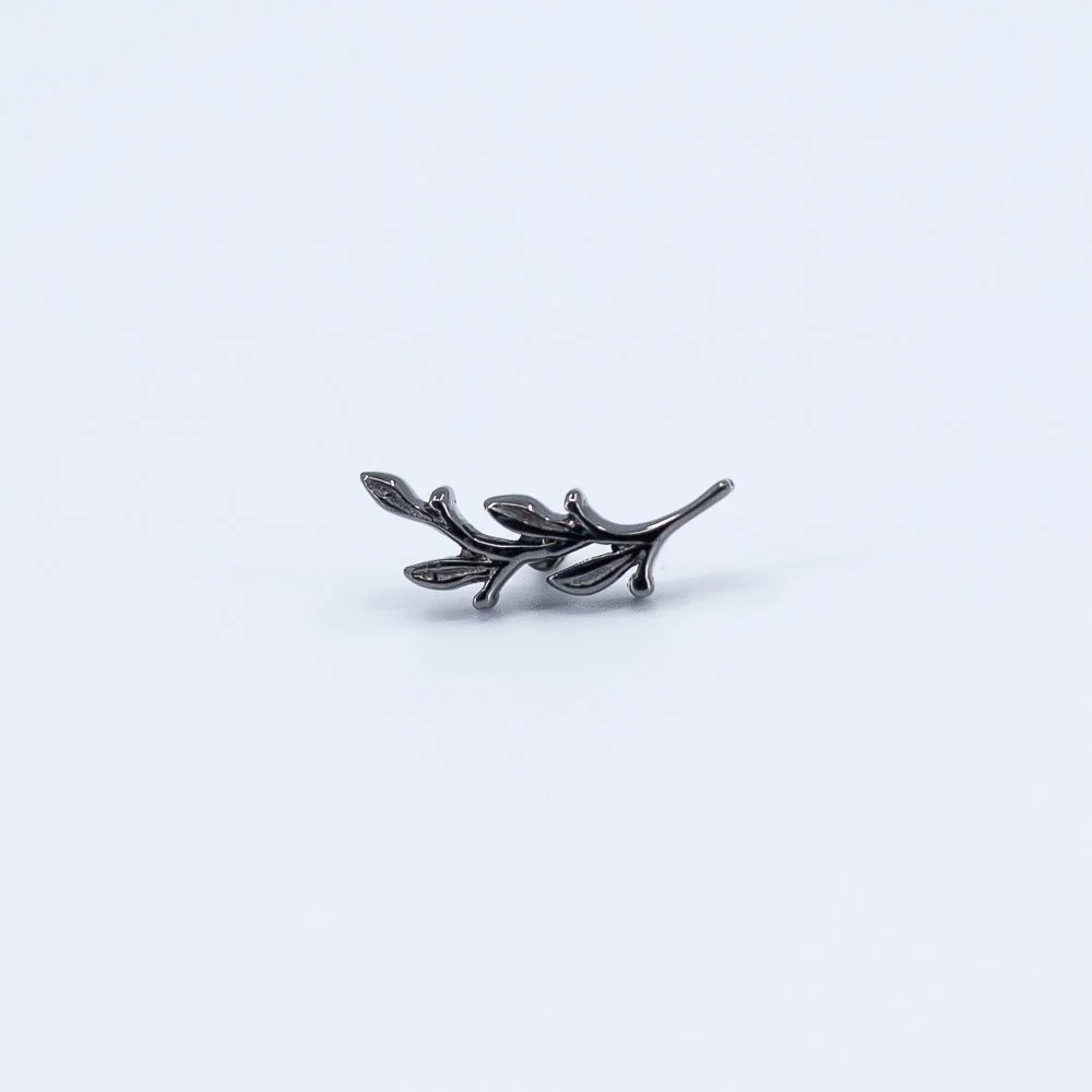 Tiny Amity Curved to Right - 14k White Gold Rhodium Plated Black - 18g/16g - 7x2.5mm -Threaded - BVLA - Modern Ritual - Canton OH