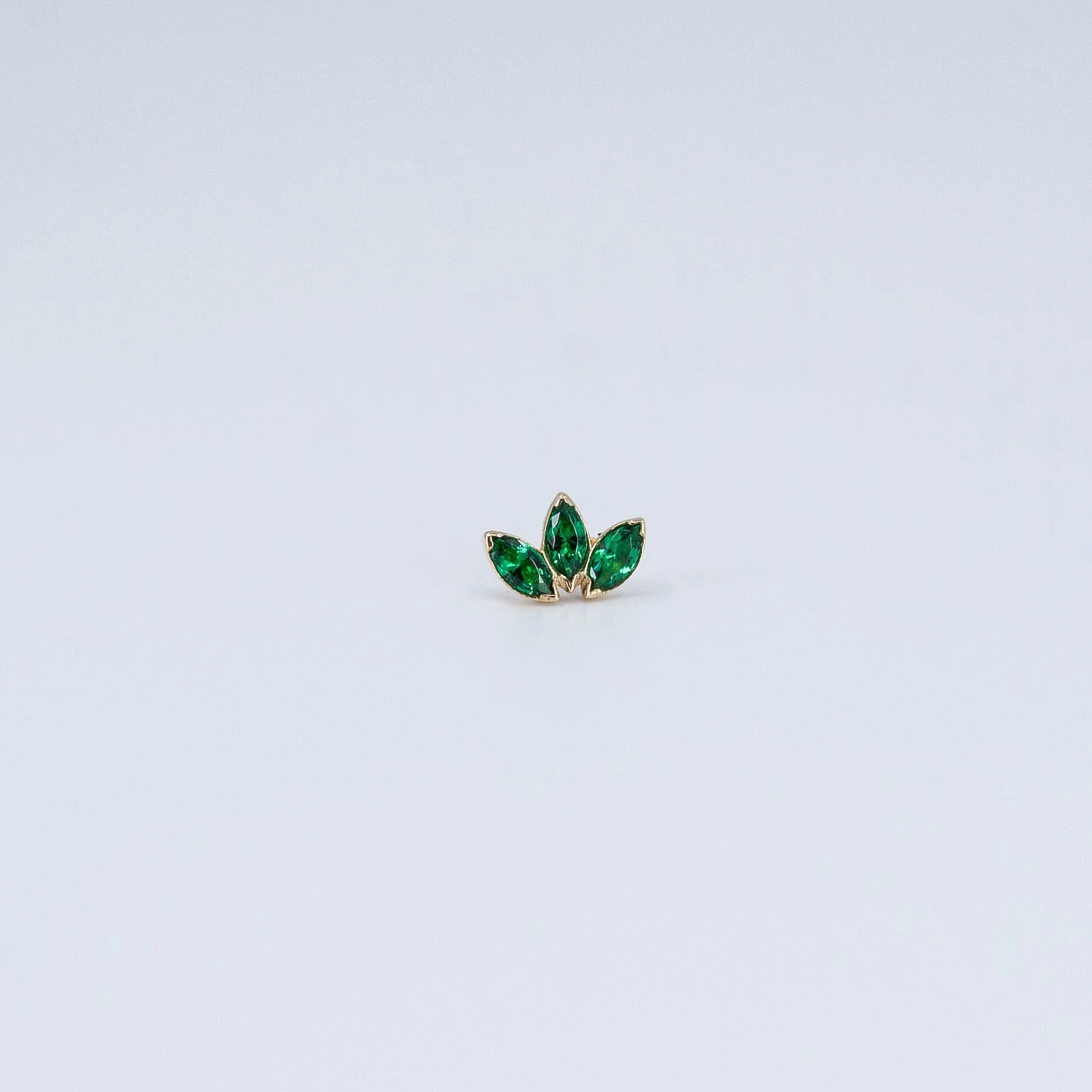 3 Gem Mini Marquise Fan - Emerald CZ - 18k Yellow Gold - 18g/16g - 6x4mm - End - Threadless - Anatometal