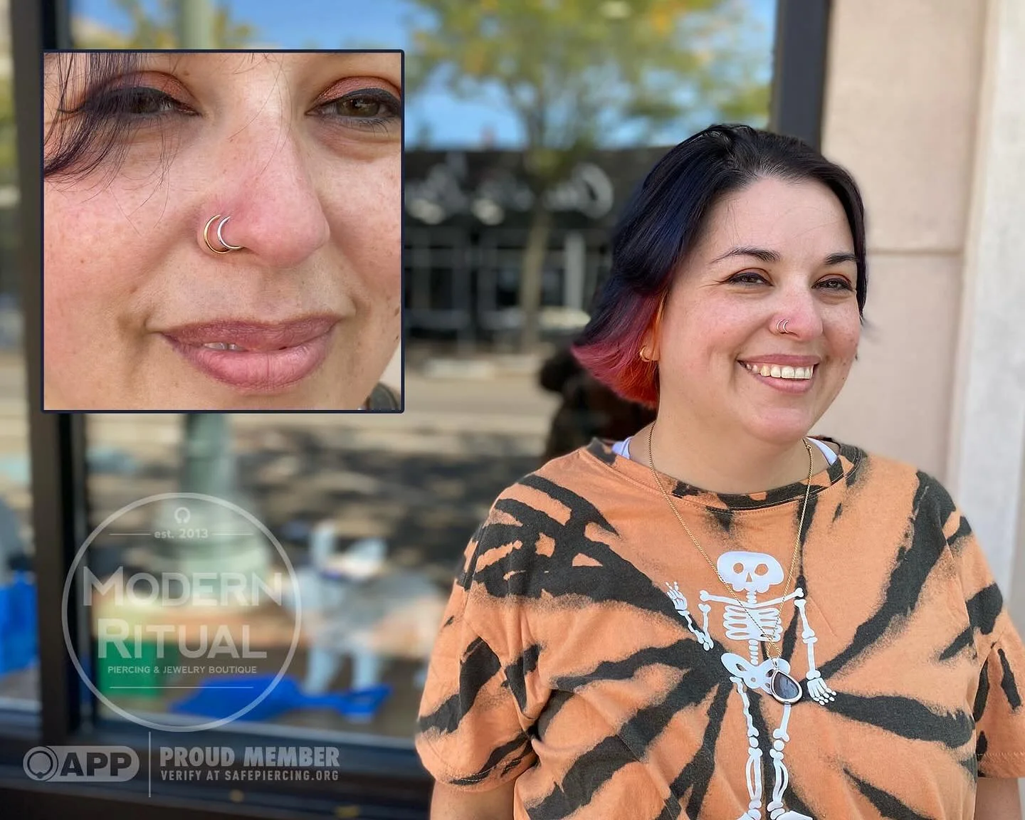 Healed double nostril piercings by Rob with 18k White and Yellow Gold Clickers! Rob and Dave are in the shop till 7pm tonight. Hope to see you soon!

#nostril #nostrilpiercing #doublenostril #gold #modernritual #cantonartsdistrict #downtowncanton