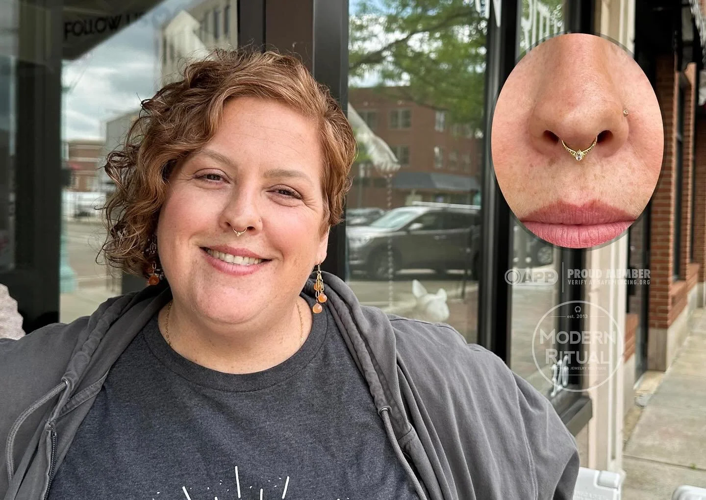 Check out this awesome fresh septum piercing by @reebz_modernritual with an 18k Pema Ring from @anatometalinc ! Reba, Lea and Dave are in the shop till 7pm tonight. We hope to see you soon!

#septum #septumpiercing #septumjewelry #pema #auroraboreali