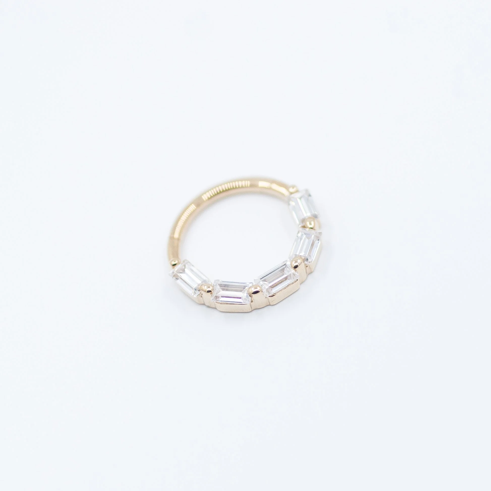 Baguette Clicker - White CZ - 14k Yellow Gold - 16g - 3/8" - 4x2mm - Seam Ring - Sun Piercer