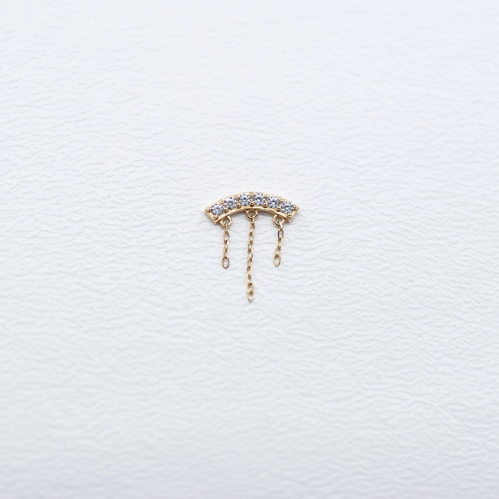 6 Gem Arch with Chains - White CZ - 14k Yellow Gold - 18g/16g - 13.5x11mm - 1.5mm(6) - End - Threadless - Sun Piercer