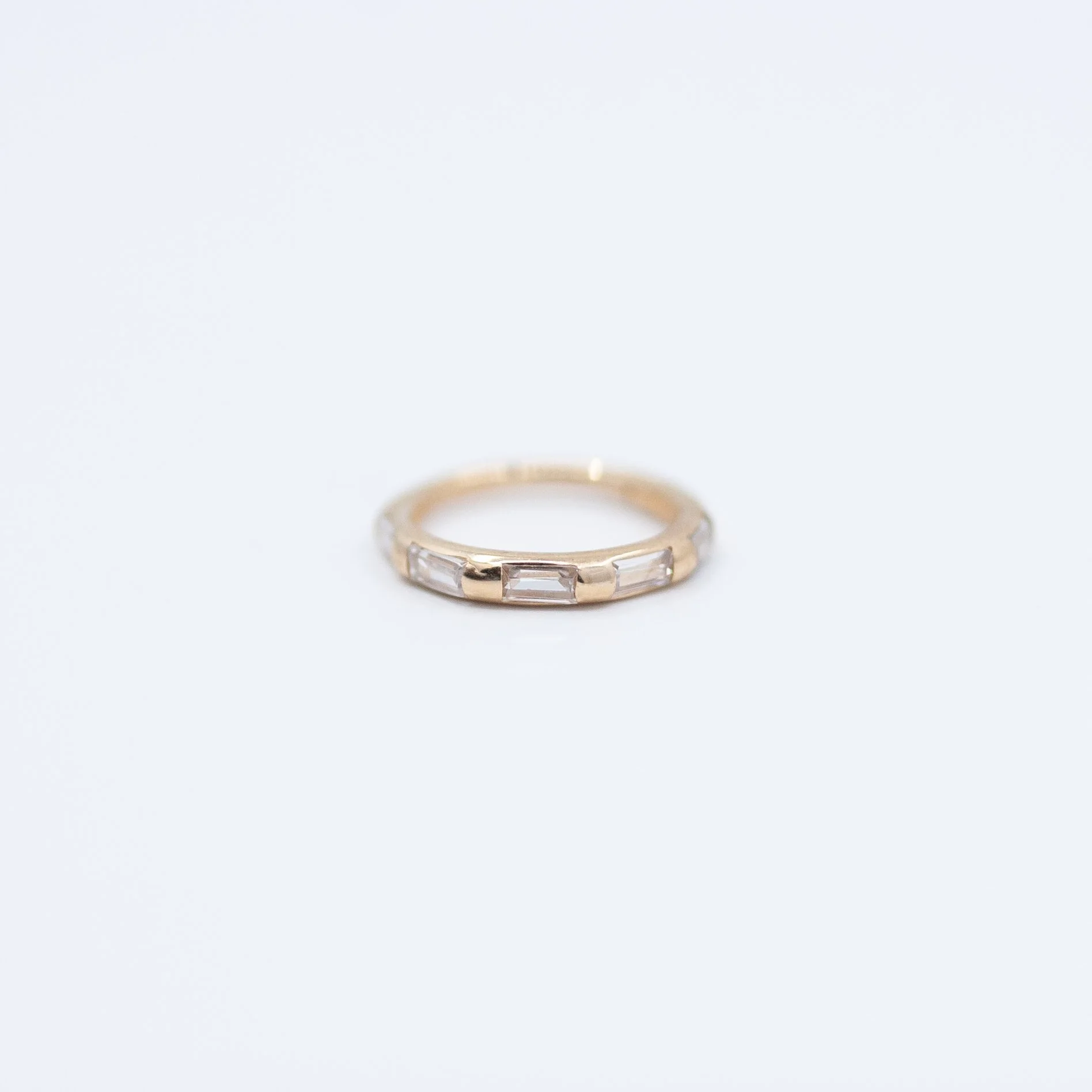 Baguette Inlay Clicker - White CZ - 14k Yellow Gold - 18g - 5/16" - 3x1.5mm - Ring - Sun Piercer
