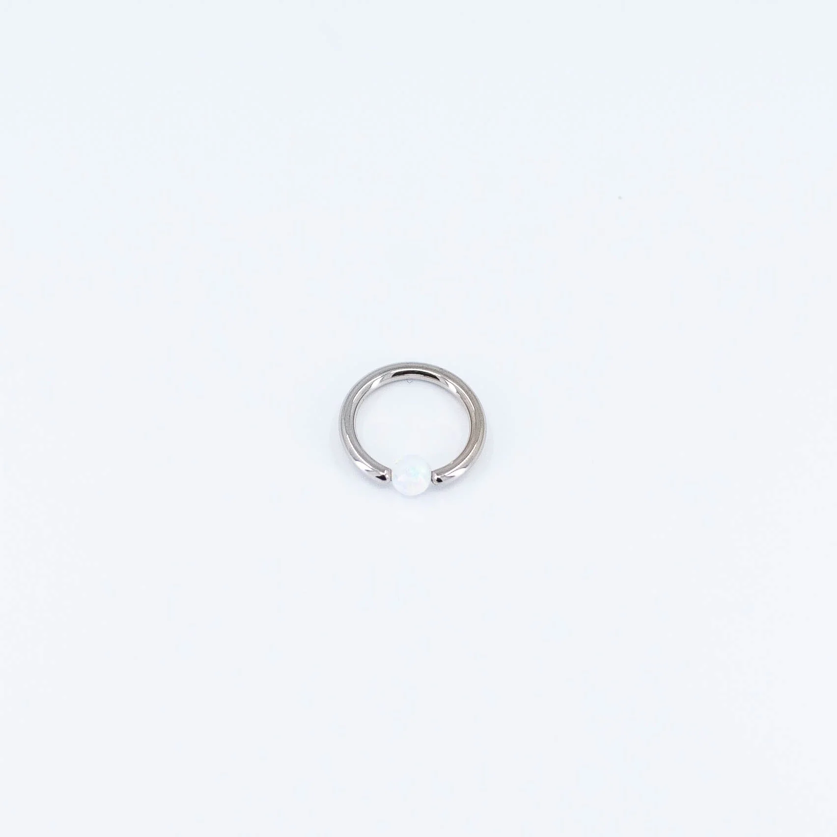 Captive Bead Ring - Synthetic White Opal - 14k White Gold - 5/16" - 16g - Ring - Body Gems