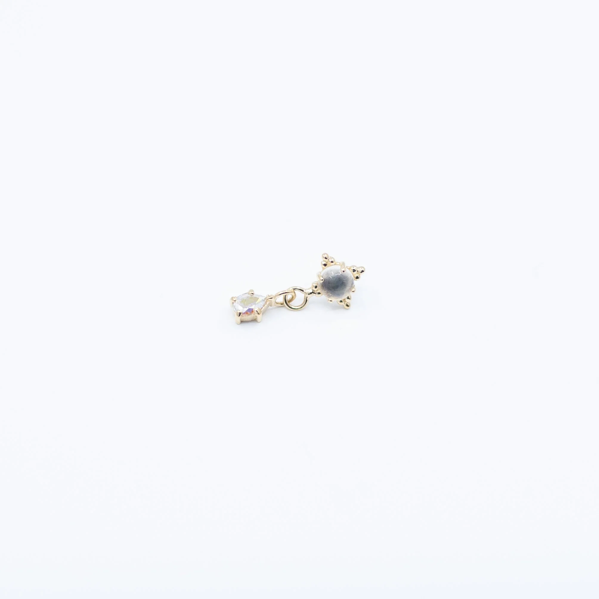 Zia with Pear Dangle - Genuine Moonstone/Aurora Borealis CZ - 18k Yellow Gold - 18g/16g/14g - 3mm/2x3mm - End - Threadless - Anatometal