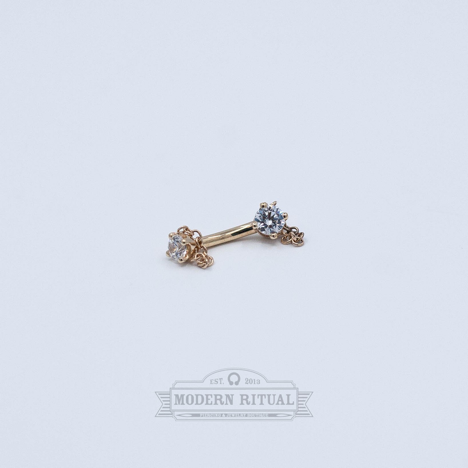 Curved Barbell w/Rianna Ends - White CZ - 14k Yellow Gold - 16g - 1/4" - 2.5mm, 3.5mm - Threaded - BVLA