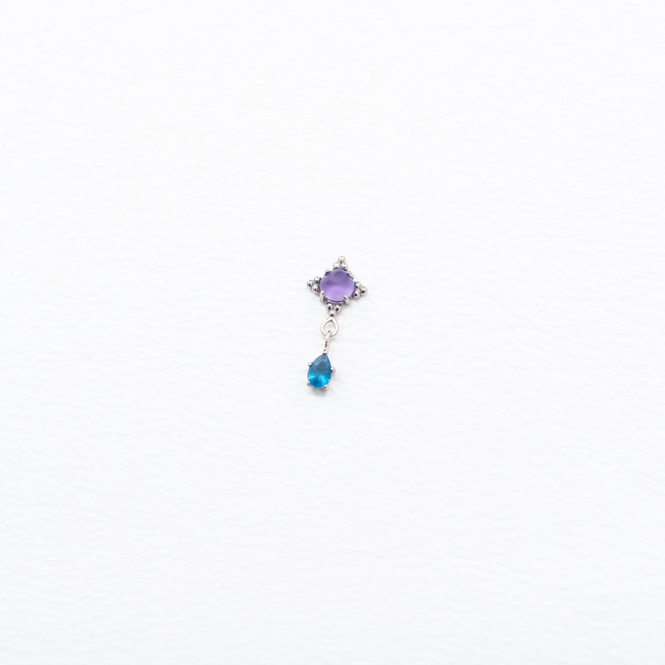 Zia with Pear Dangle - Genuine Amethyst/London Blue Topaz Sandblasted - 18k White Gold - 18g/16g/14g - 3mm/2x3mm - End - Threadless - Anatometal