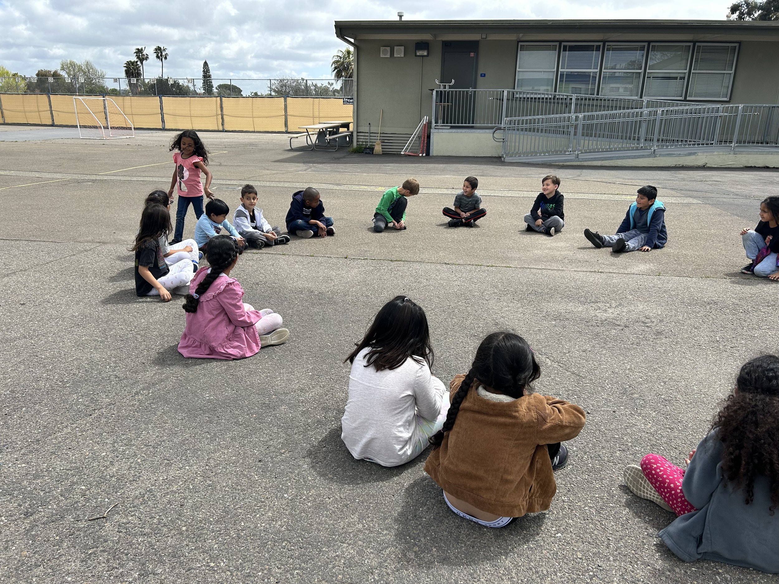 Students playing "potential potential kinetic" to learn about electricity