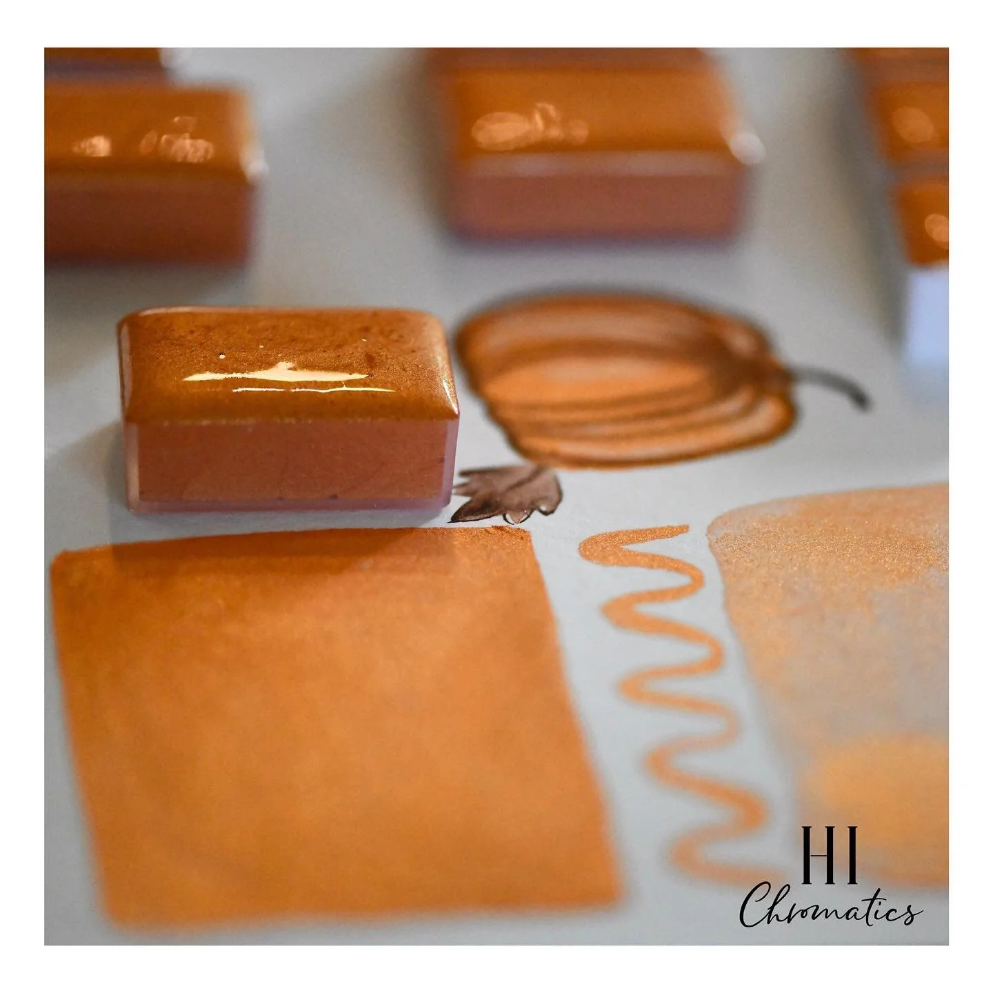 🧡 Metallic orange watercolor paint available in full and half pans as ALL of our HI Chromatic colors. You choose the size.📏📐🔥🧡 🧐🧡Orange has very high visibility, so you can use it to catch attention and highlight the most important elements of