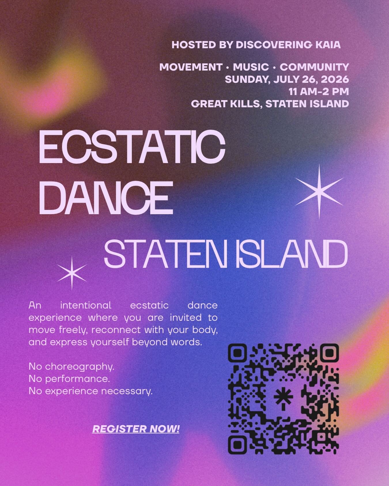 Join us for an afternoon of movement, music + community as we gather for an intentional ecstatic dance experience.

This is a space to move freely without performance, reconnect with your body + express whatever is present within you. Whether that be