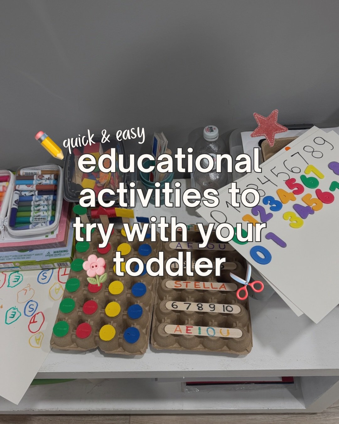 Low lift activities to try with your toddler this week with items your probably already own! 🖍️

We batch prepare these each week with supplies we already have to make it as easy as possible and we aim to do one activity and one craft a day. 

These