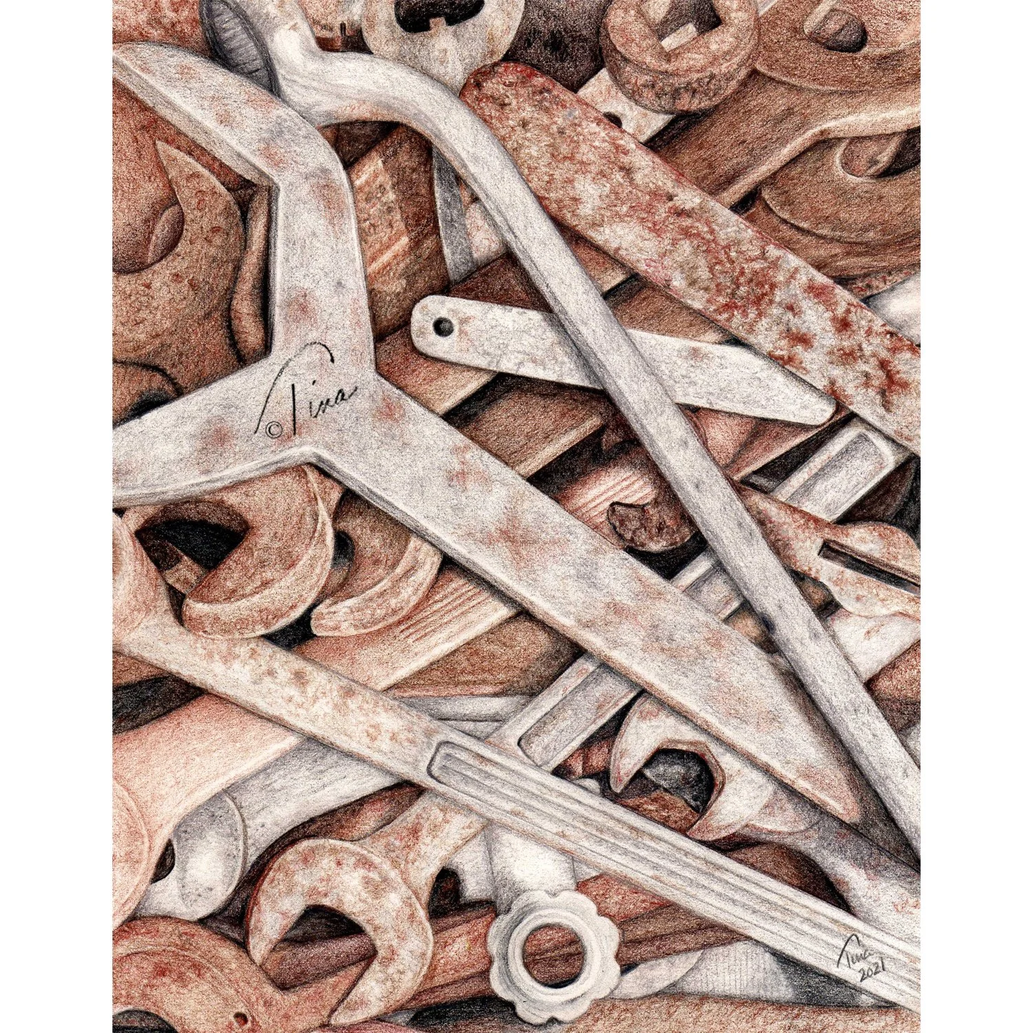 "Tools of Time" colored pencil