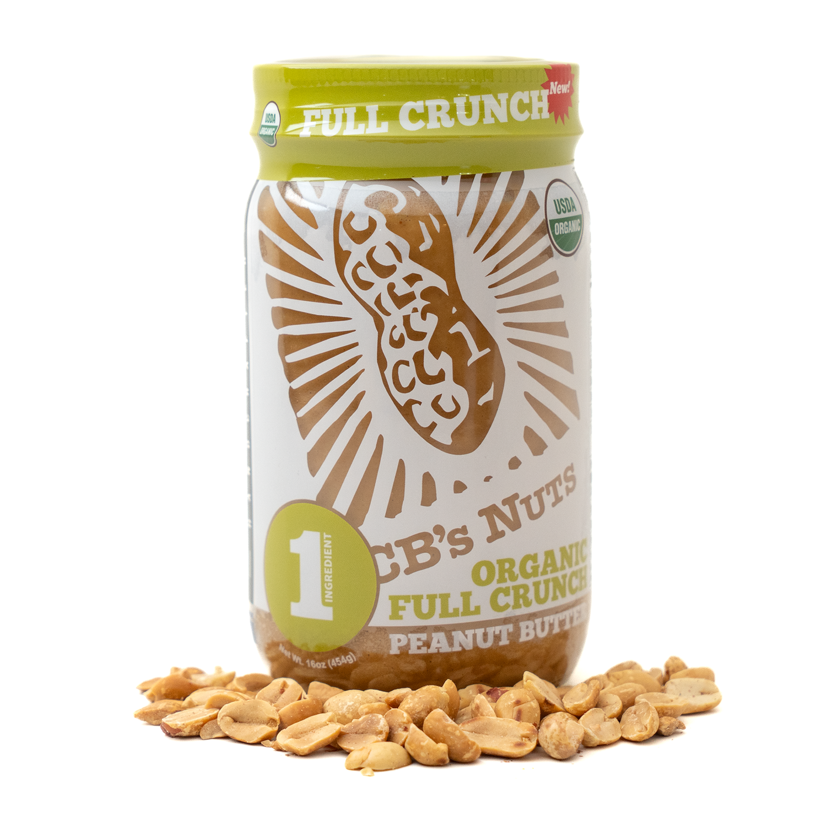 CB's Organic Full Crunch 1 Ingredient Peanut Butter, 16oz jar