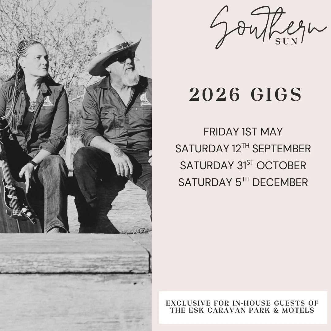 Musicians Southern Sun, schedule of live gigs and entertainment for 2026 at the Esk Caravan Park