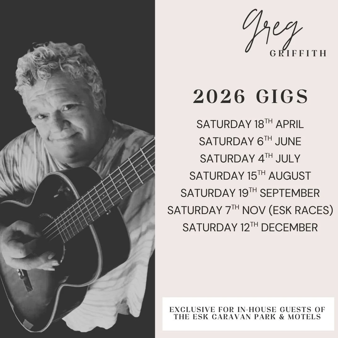 Musician Greg Griffith, schedule of live gigs and entertainment for 2026 at the Esk Caravan Park