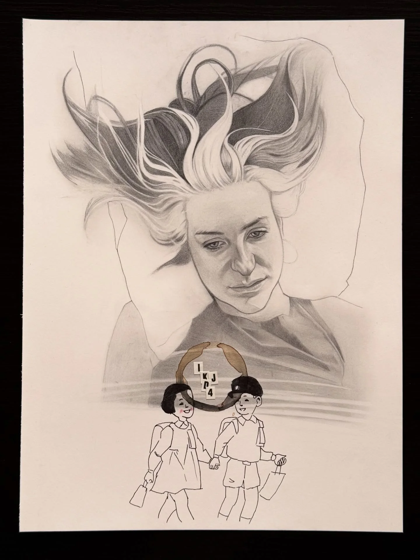 &ldquo;Aftertaste&rdquo; (Reprise!)
Mixed media on Bristol

I was feeling this drawing was missing a connecting element so I added the coffee ring and I think it works better now after it, I have to confess I feel self conscious about using a certain