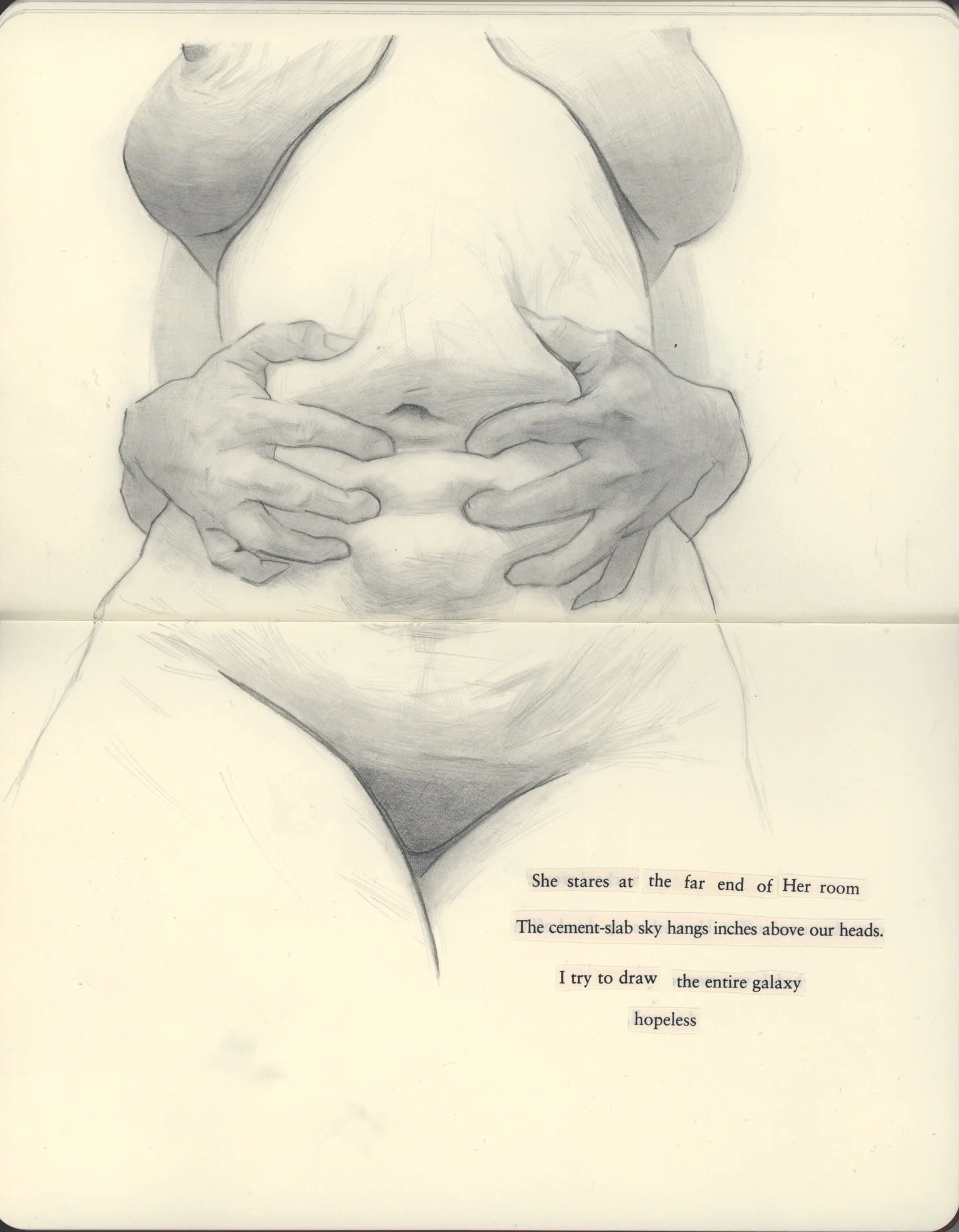 &ldquo;Denkmal&rdquo;
Graphite and paper cuts on Moleskine
2022

This drawing is old, and had to remove it when I originally posted it because Instagram was never happy about it, in any case my account is pretty much very dead growth wise so at this 