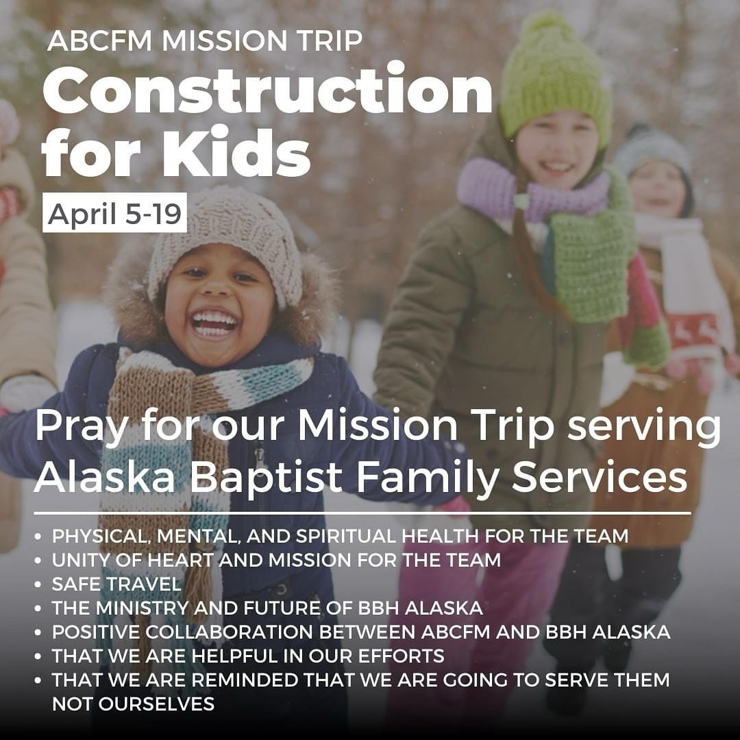 Tomorrow morning, our ABCFM Construction for Kids mission team heads to Alaska to serve Alaska Baptist Family Services! 🛠️ Let&rsquo;s come together in prayer for our team as they offer vital repairs, support, and encouragement. 🙏 A huge thank you 