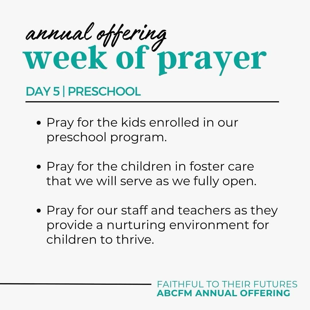ABCFM Annual Offering Week of Prayer
Day 5 | Preschool

Pray for the preschool division of ABCFM, Explorers Academy, which has locations in Little Rock and in Monticello. Join us in praying for the kids we are currently serving, for our staff and tea