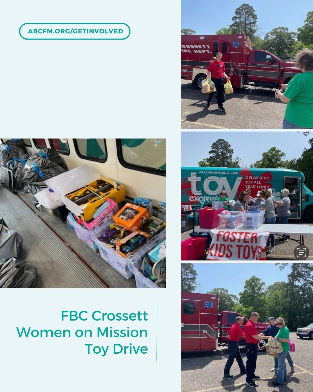 🎁 Thank You, First Baptist Crossett!

Earlier this summer, the Women on Mission group at First Baptist Crossett hosted a toy drive to bless children in foster care&mdash;and the community showed up in an incredible way. In just a few hours, 468 toys