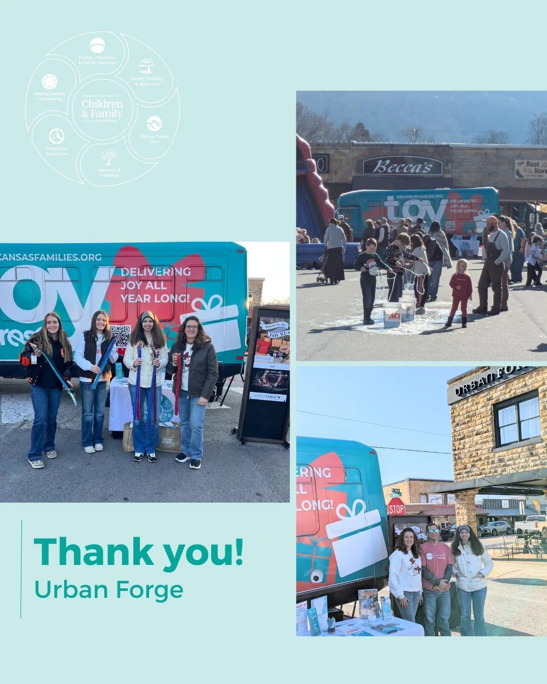 We are so thankful for community partners like Urban Forge who choose to come alongside children and families in meaningful ways.

During Mountain View&rsquo;s Christmas on the Square, Anna and the Urban Forge team graciously invited shoppers to supp