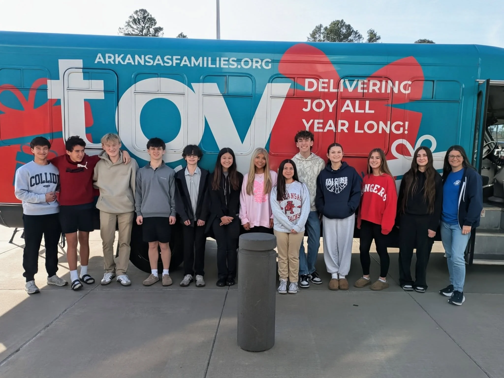 We are incredibly thankful for the many groups who chose to support children and families through Christmas giving.

Maumelle Charter High School FCS students gathered diapers, wipes, and toys for the Toy Bus. Park Hill Baptist Church collected 13 tu