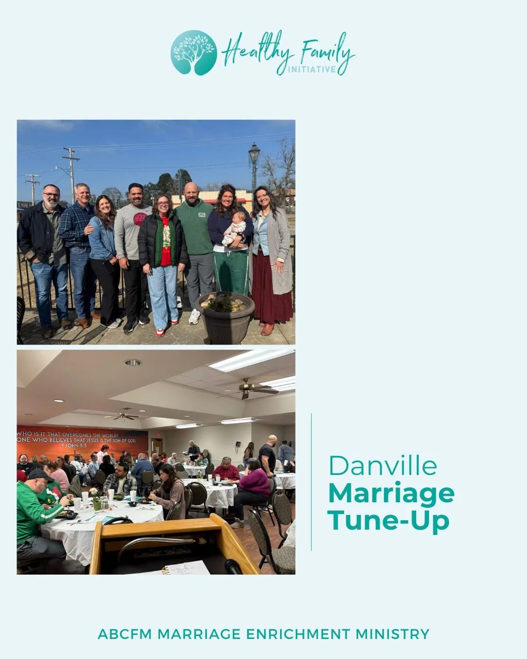 Last month, our Healthy Family Initiative hosted a Marriage Tune Up event in Danville, bringing couples together for encouragement, connection, and Christ centered guidance.

With wisdom and care shared by James Barham, David and Aaime Mason, and Sab