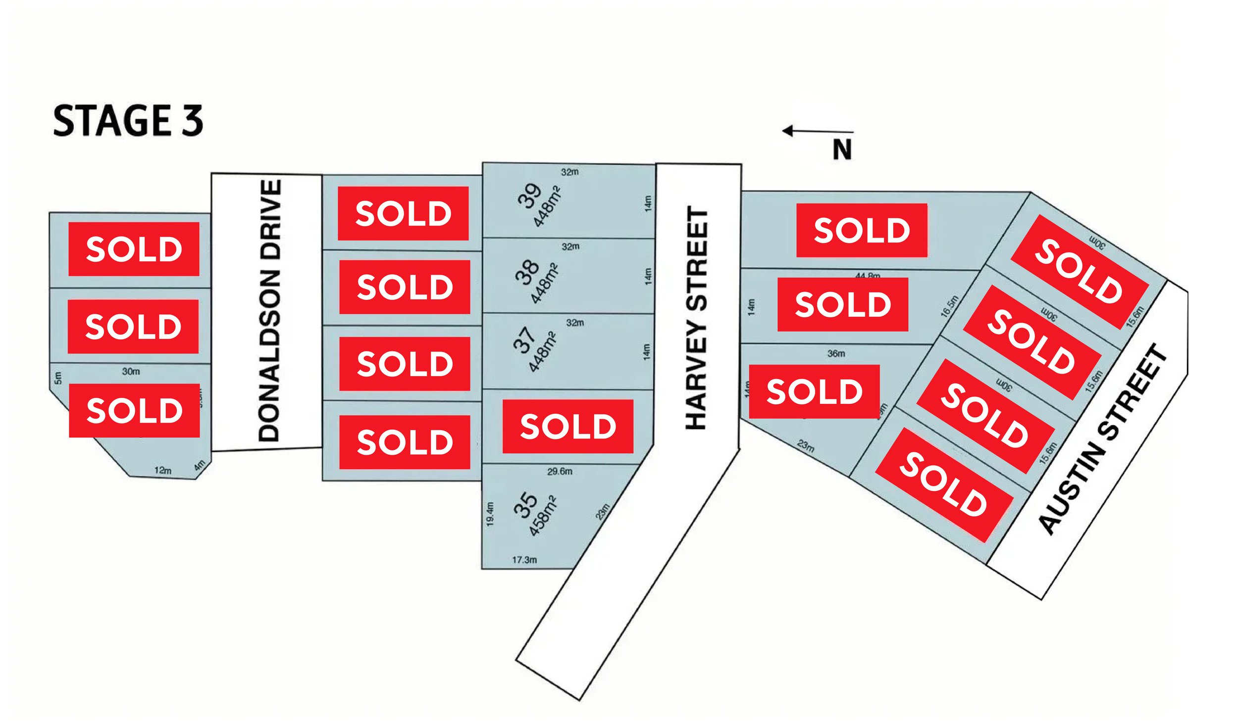 Stage 3 lot map, with sold and available lots shown