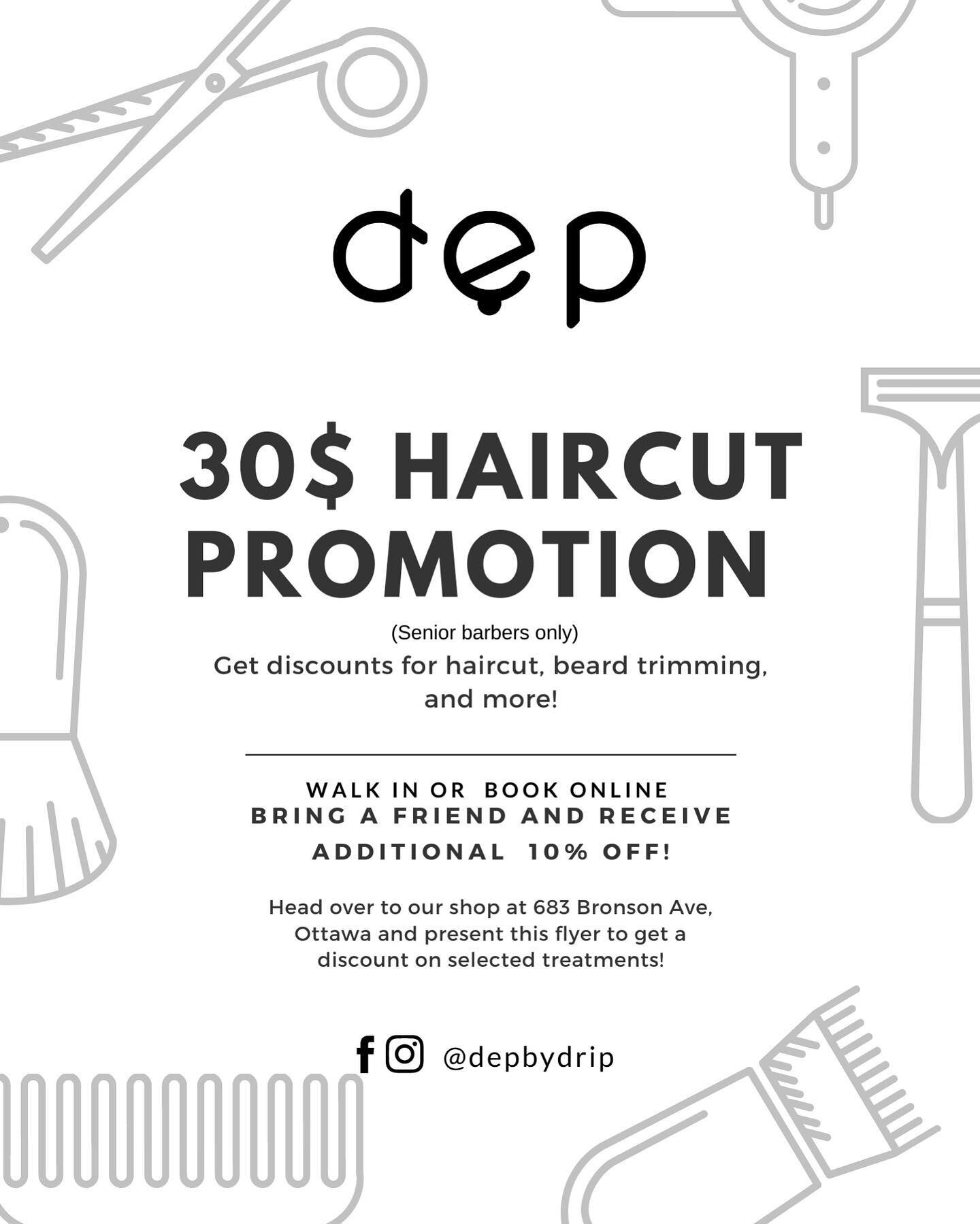 We are having 30$ haircut promotion now for any client who want to book or try us out! 

Please share with your friends!
