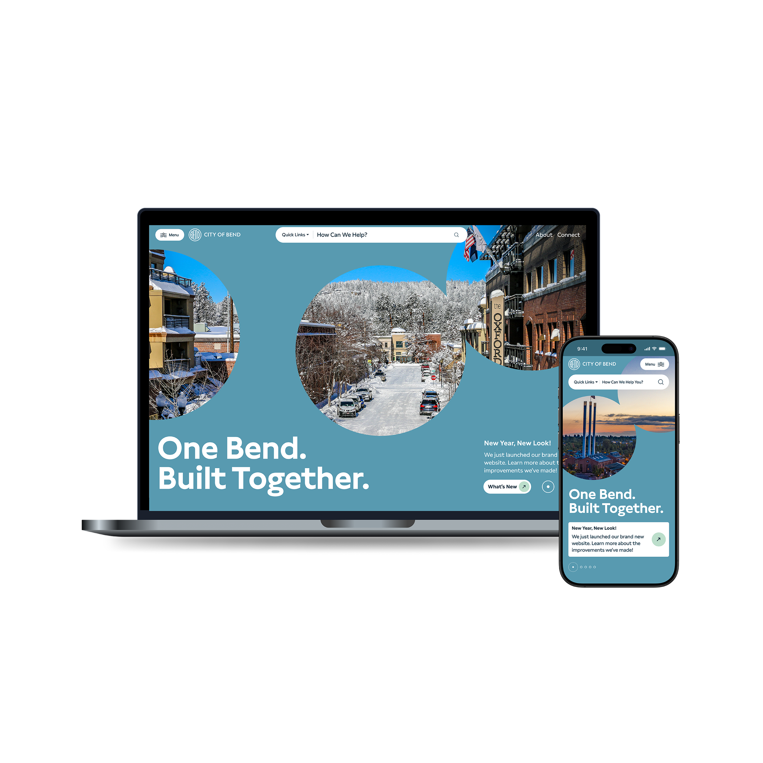 City of Bend website mockup on a laptop and mobile device.