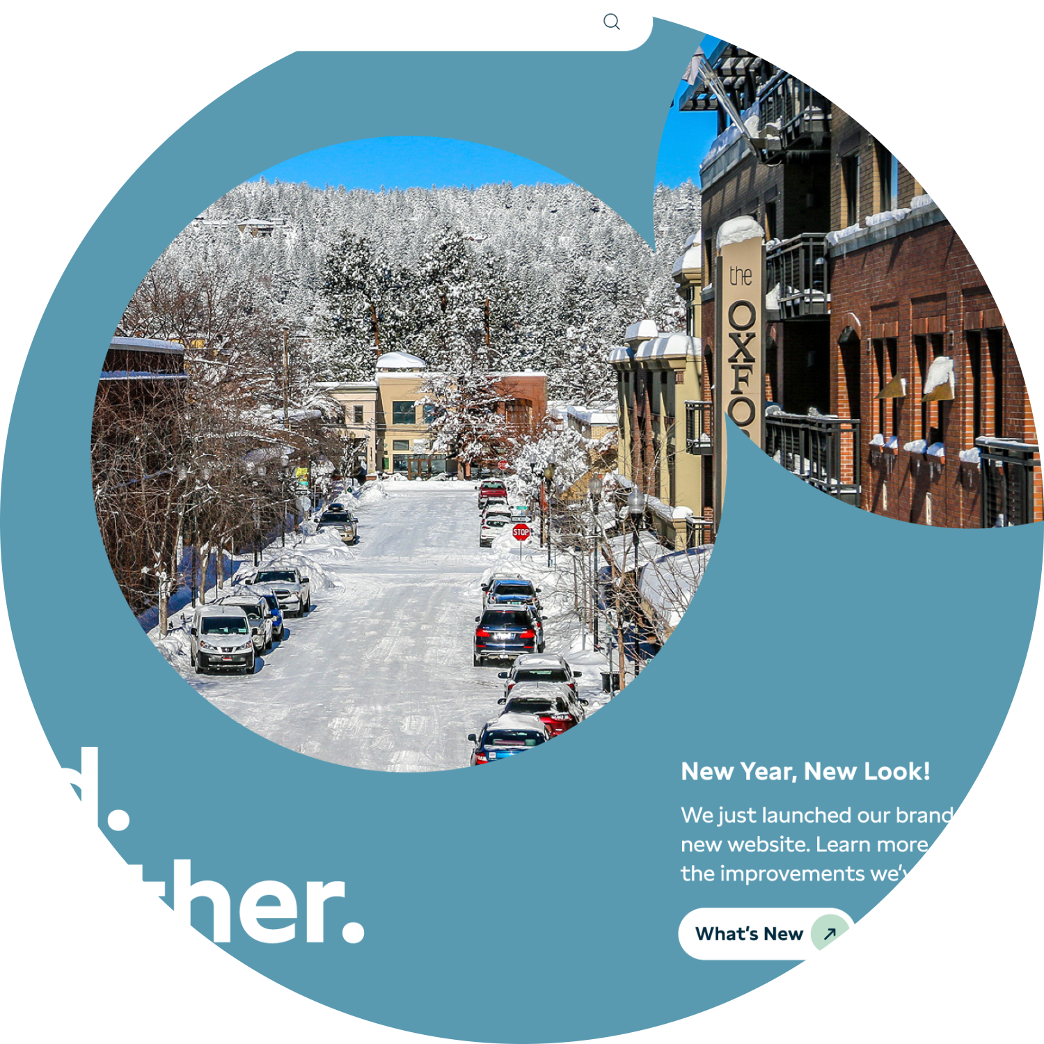 A circle motif is used throughout the site.