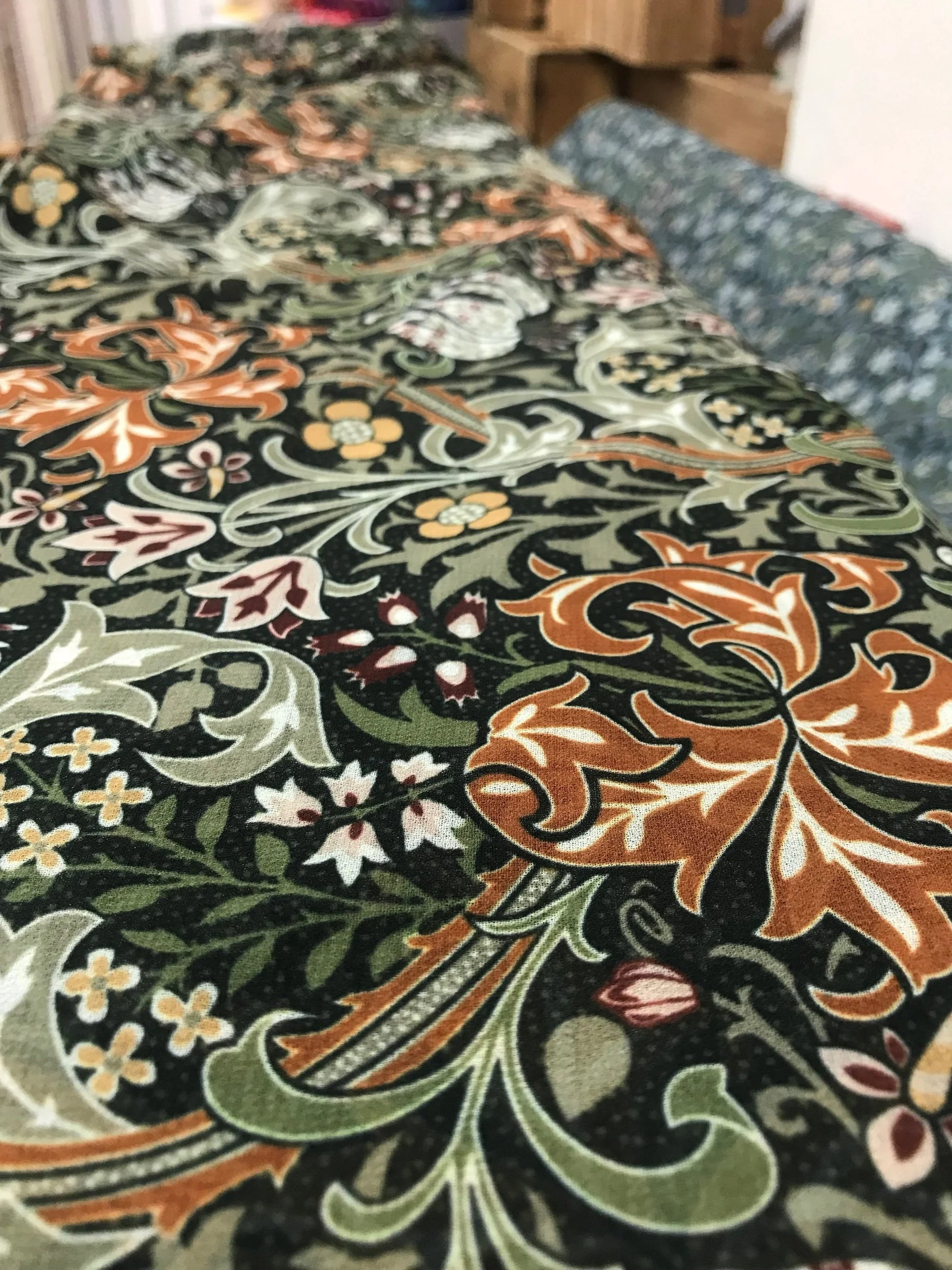 William Morris 'Golden Lilly' Chiffon By Visage, 100% Polyester, 150cms wide 3367-01
