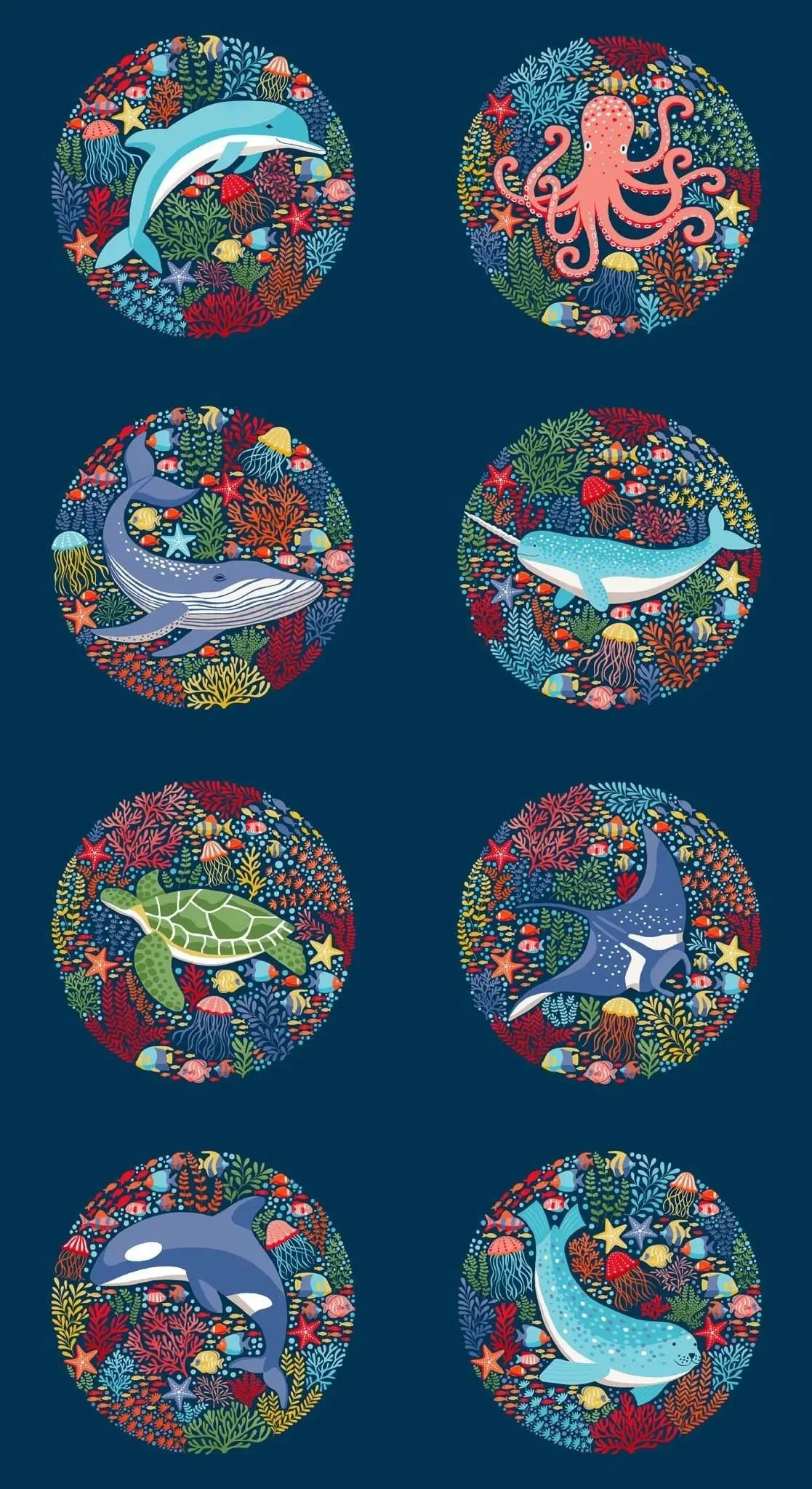 'Sea Bed Panel' 100% Cotton By Makower, 145/B (per metre)