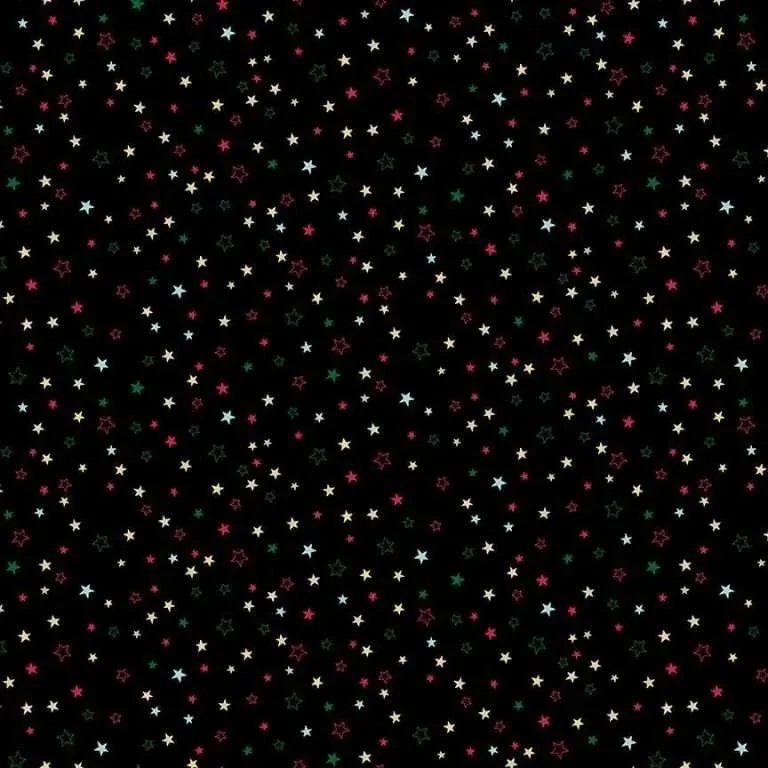 'Cosy Stars Black' 100% Cotton By Makower, 112cms wide, 2573/X (per metre)