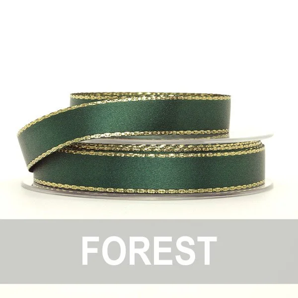 Gold Edge Ribbon By Berisfords: Green: 4 size options: (per metre)