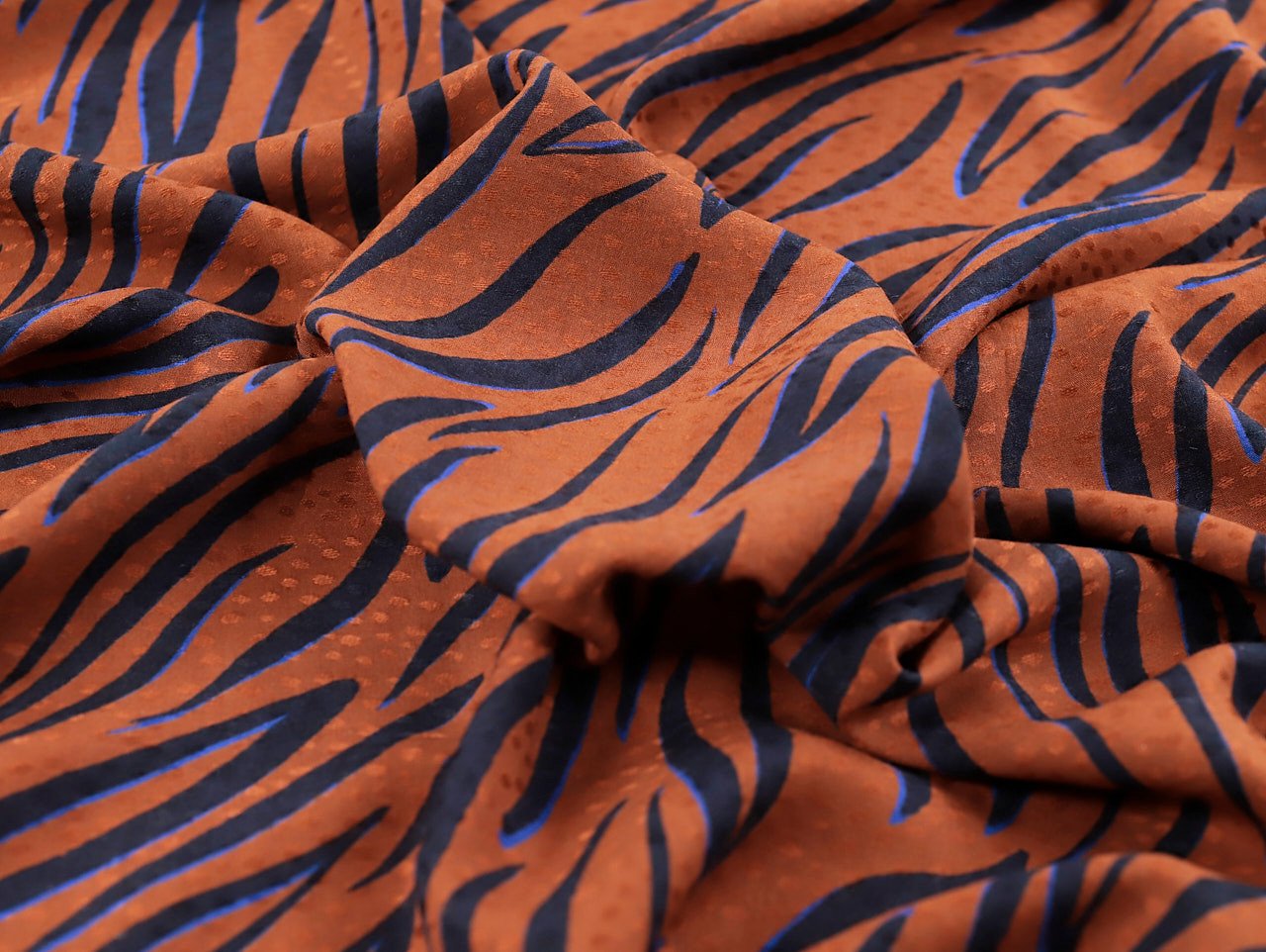 Like A Zebra Viscose Jacquard - Nutmeg & Cobalt By Fabric Godmother, (per metre)