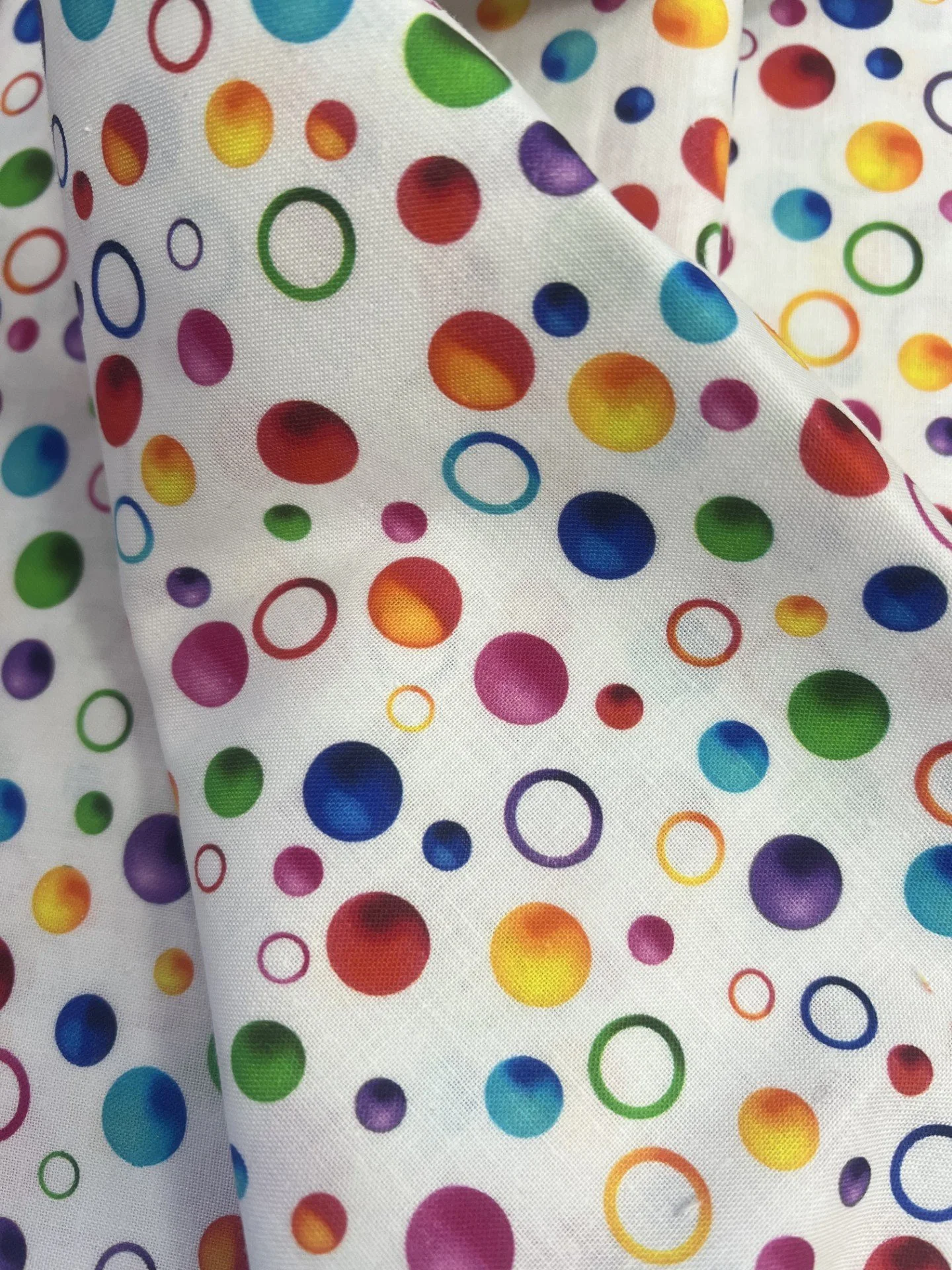 White/Multi Circles 100% Cotton By Fabric Freedom, 110cms wide, D12 (per metre)