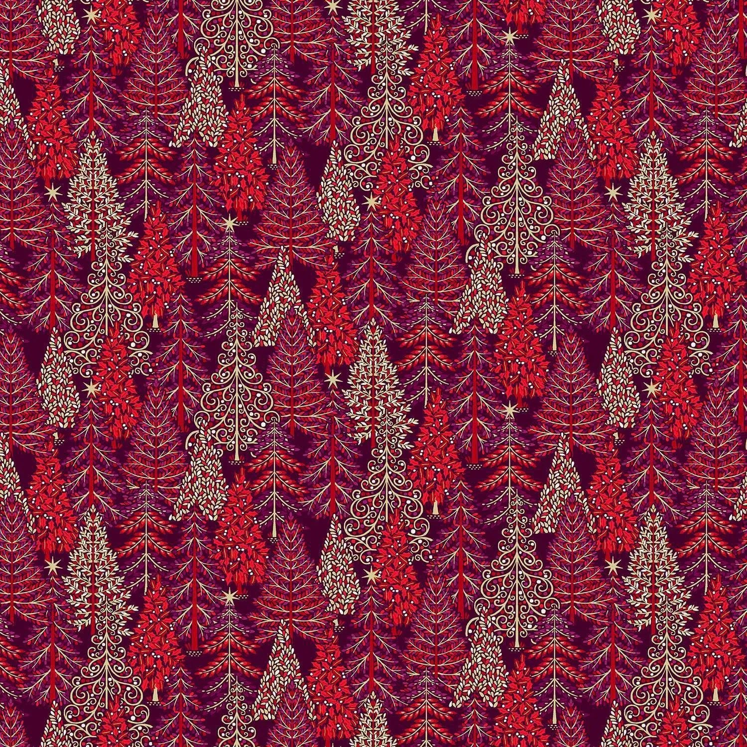 Enchanted Forest Red 100% Cotton By Makower, 112cms wide, 029/R (per metre)