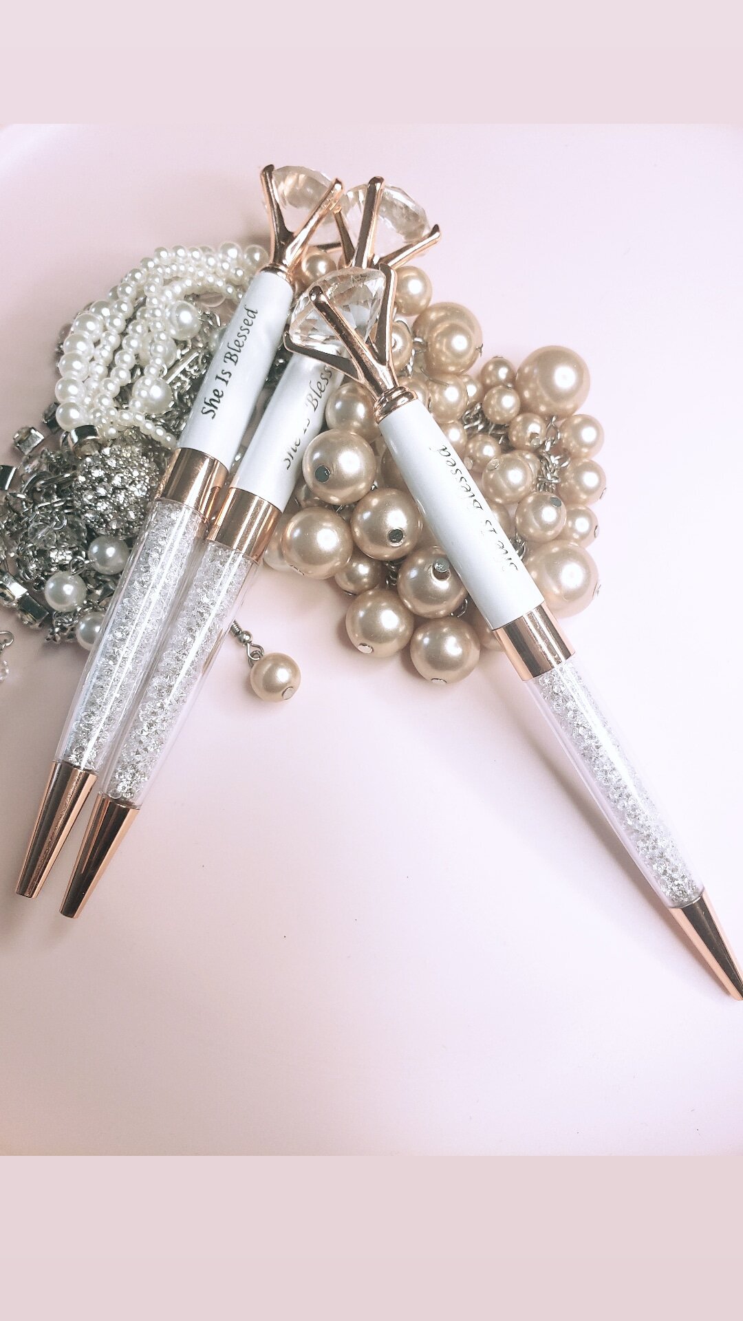 Identiteit Document erotisch She Is Blessed Luxe Diamond Pen Bundle - Set of 3 pens (White & Rose Gold)  — MC Love