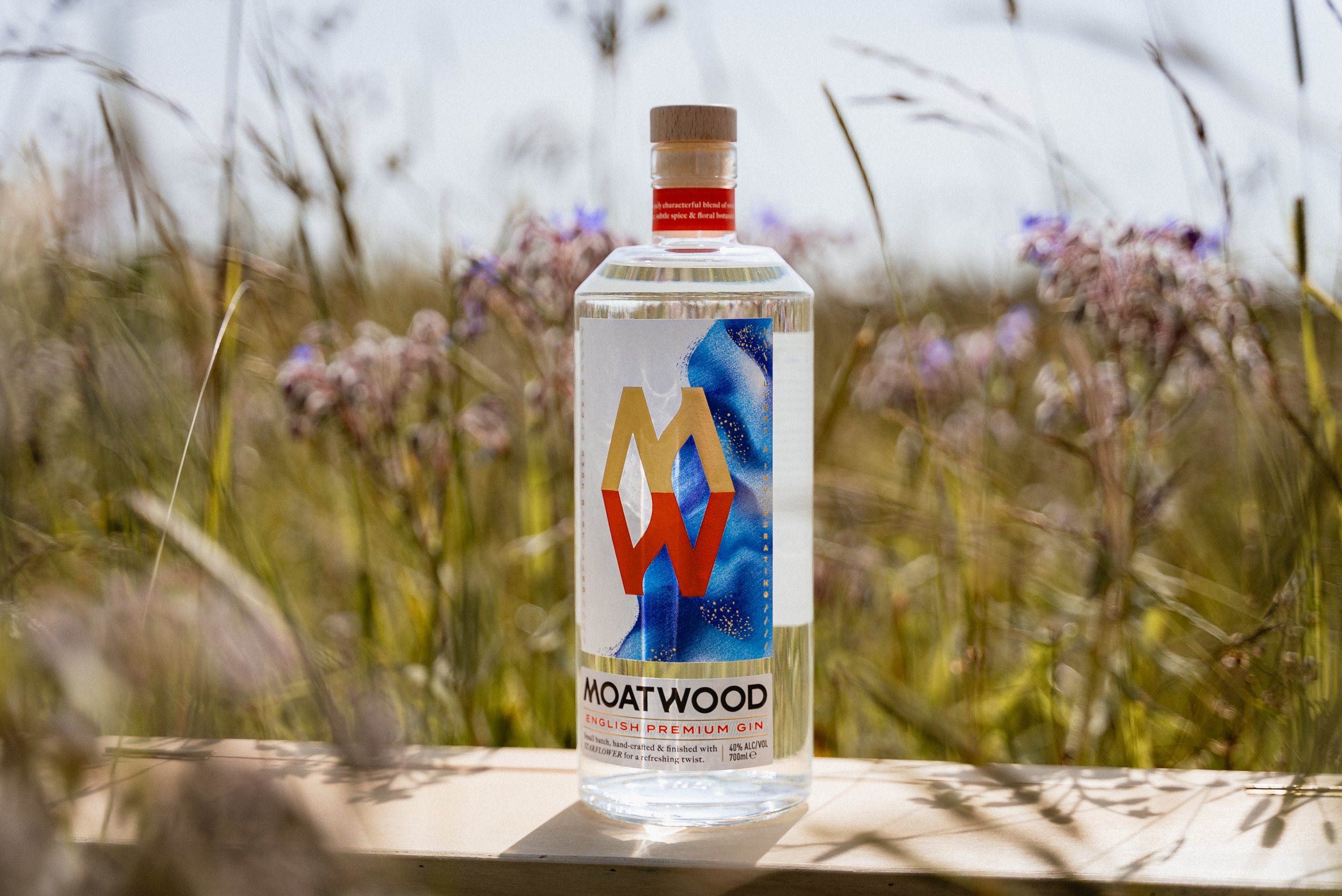 MOATWOOD: Grown and made in Suffolk. At the heart of MOATWOOD Gin is wild-foraged starflower (borage), sourced from a 2,500 acre regenerative farming project in Suffolk, UK.