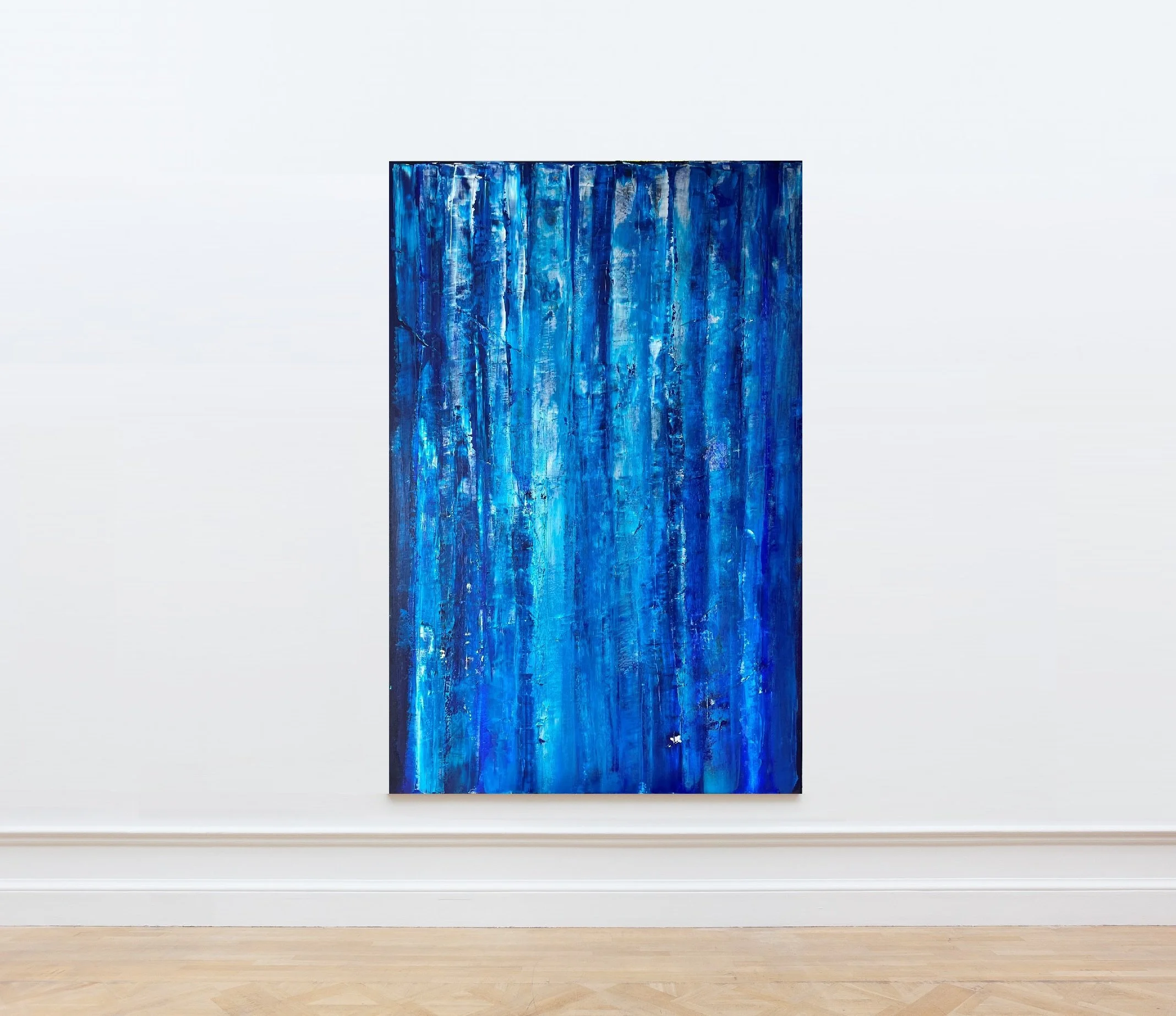 The Big Blue 150 x 100 cms 

This painting is inspired by my personal experience freediving at Princess Alice Bank, a seamount 45 nautical miles from the Azores, where I live during the summer. Several different species gather here, in this underwate