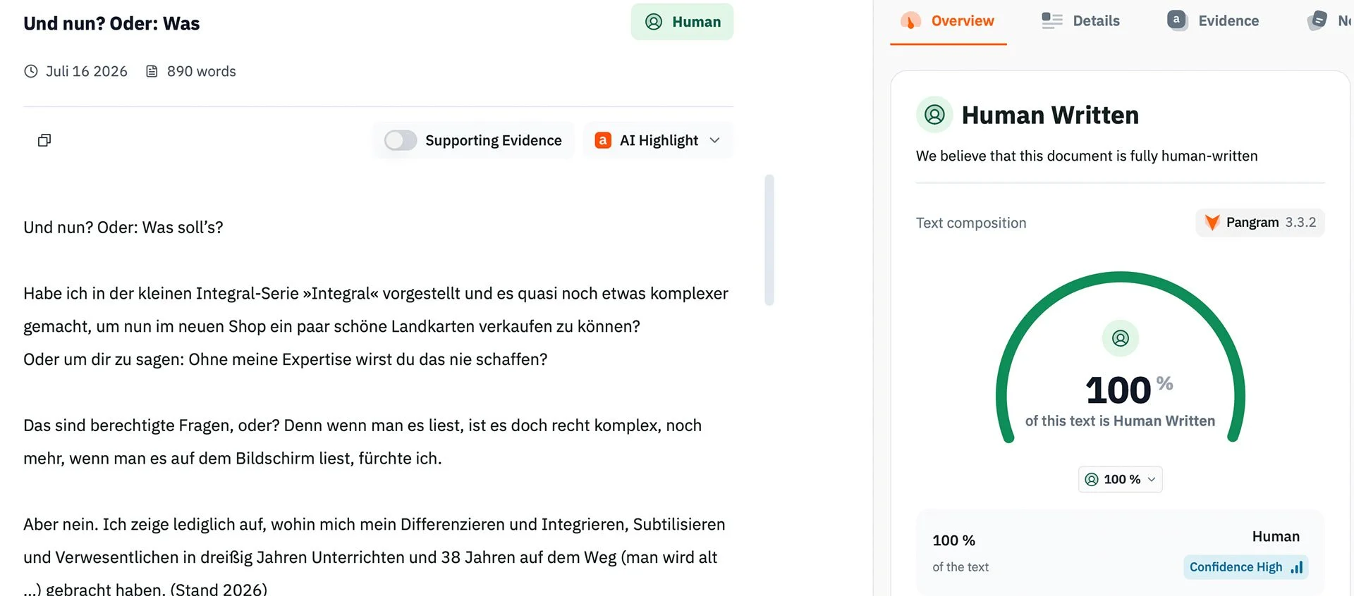 Von einem Menschen geschrieben. Sagt KI.