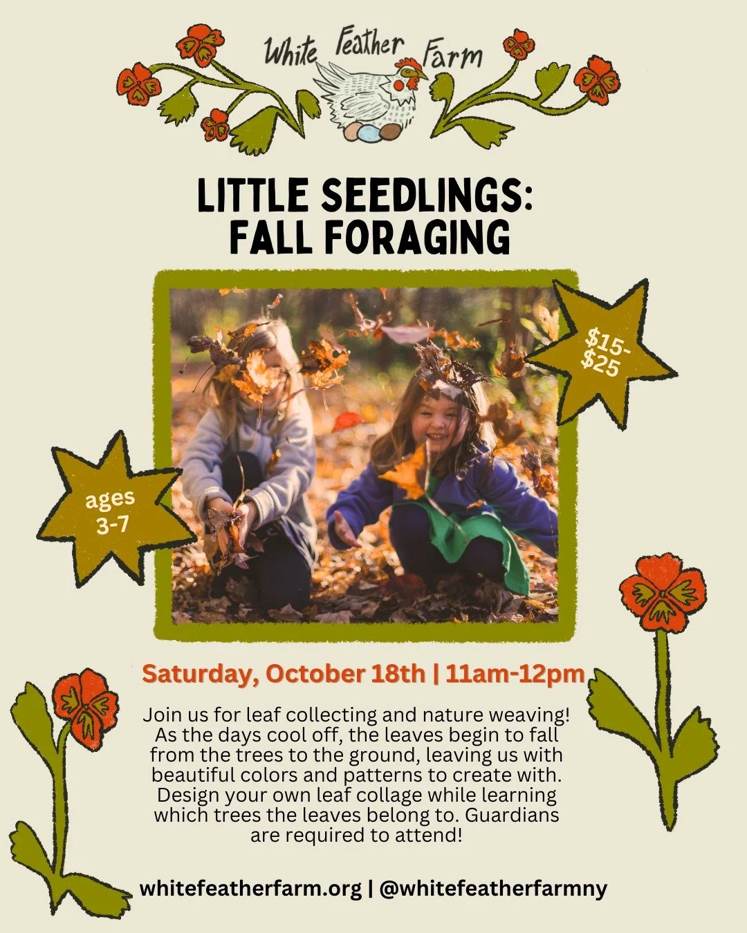 🍂 Join us THIS SATURDAY (10/18) for our Little Seedlings: Fall Foraging adventure! 

We're collecting beautiful autumn leaves and creating nature art collages while learning which trees they came from.

Perfect for curious explorers ages 3-7 and the