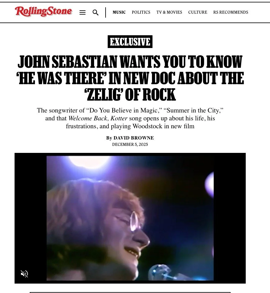 Tonight's SCREENING SOLD OUT! &quot;I'll Paint Rainbows All Over Your Blues&quot; &mdash; now with a glowing feature in @rollingstone ✨

John Sebastian opens up about the Lovin' Spoonful, that legendary Woodstock moment, and a career that shaped the 