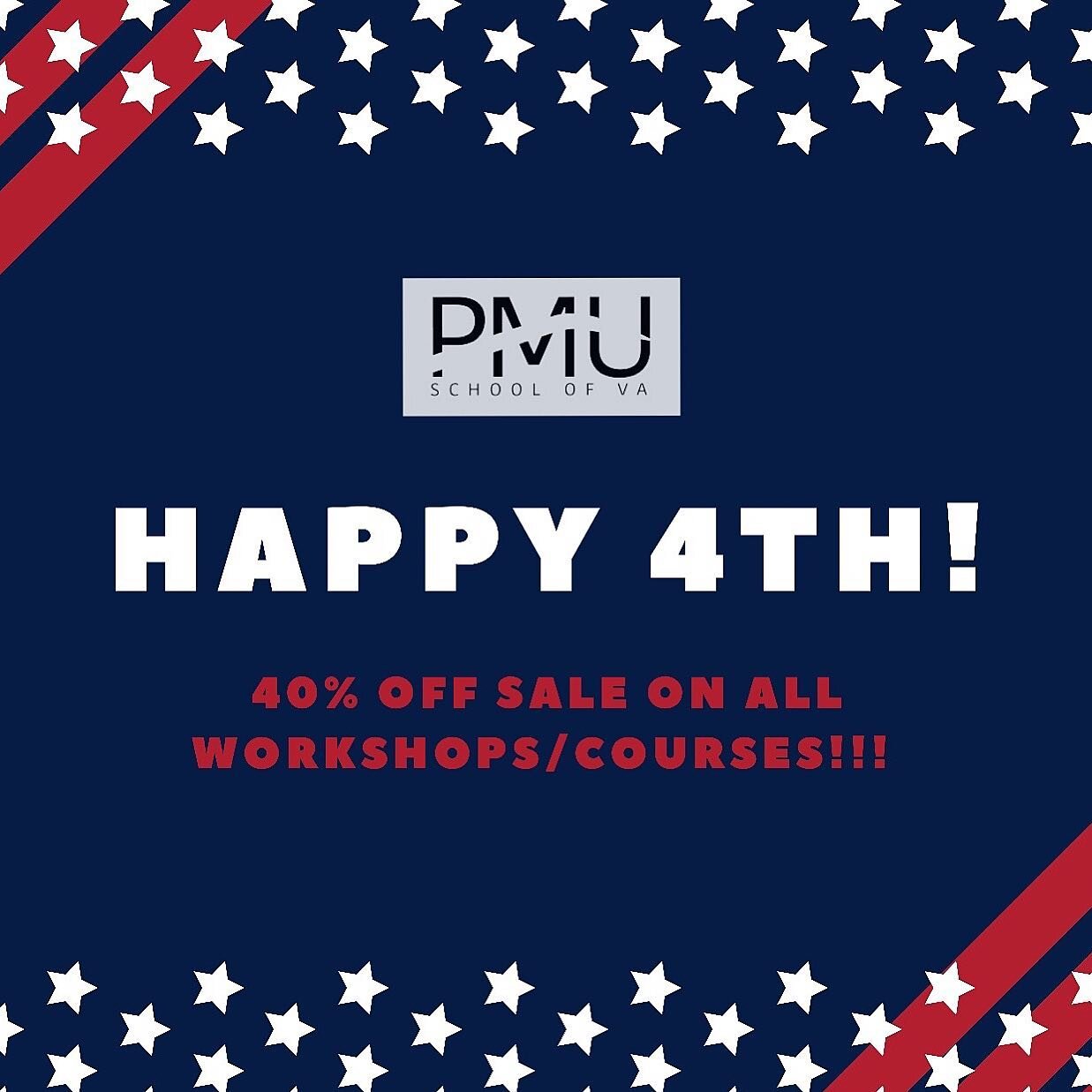 TODAY ONLY!!!

40% off all workshops &amp; courses in observance of the 4th. 

Take advantage of this extremely rare sale while you can. Happy Independence Day!❤️🇺🇸❤️